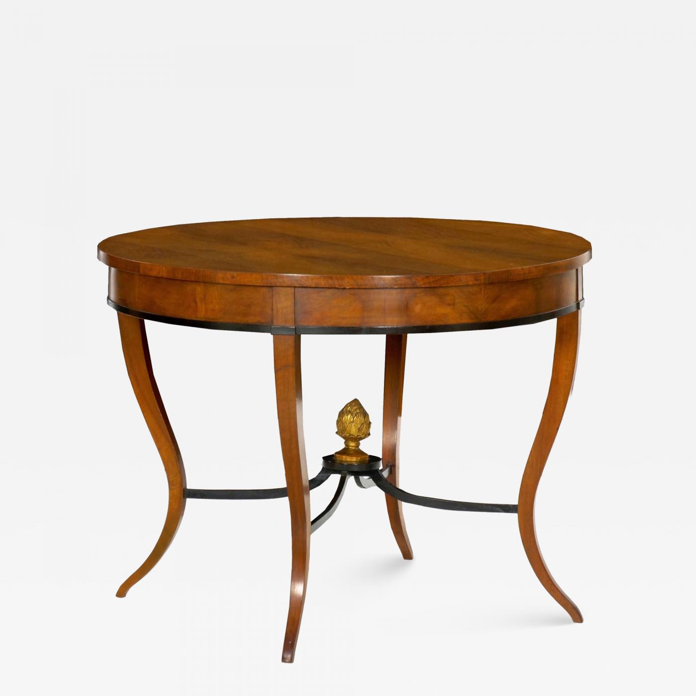 Austrian Biedermeier Fruitwood Antique Round Center Hall Table 19th Century