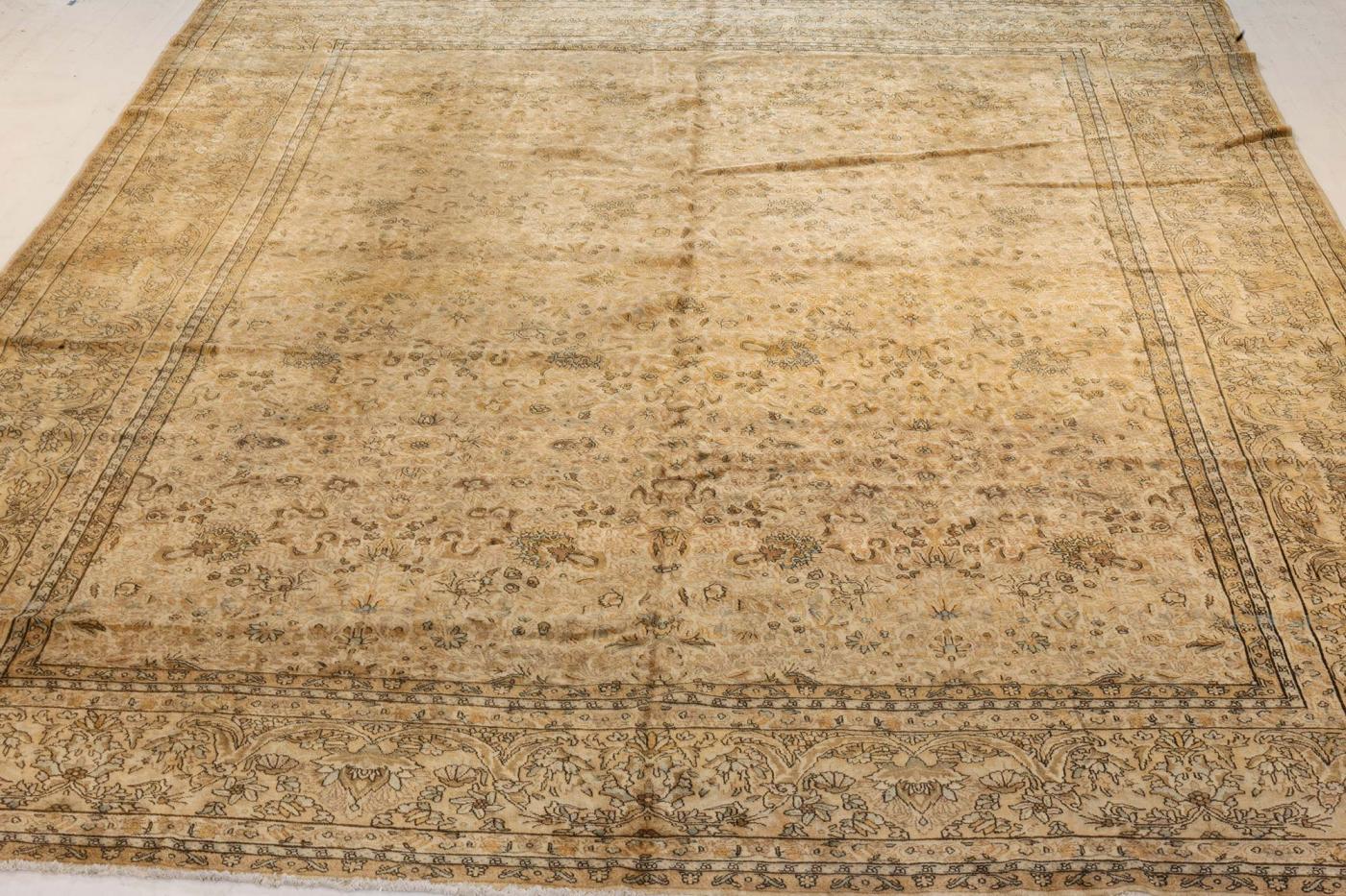 Authentic 19th Century Persian Kirman Beige Handmade Wool Carpet