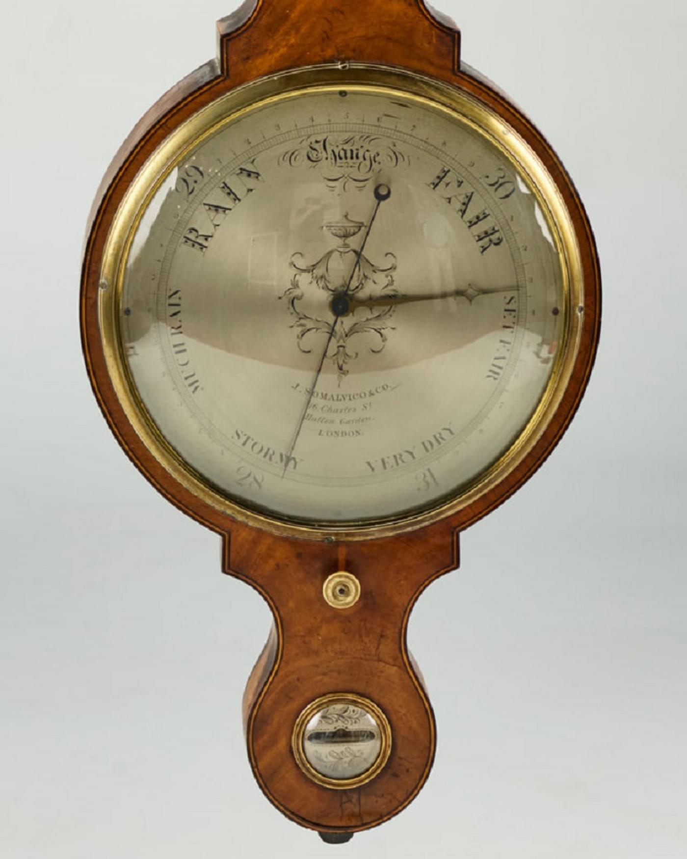 BAROMETER WITH CLOCK BY ?J. SOMALVICO & CO., LONDON