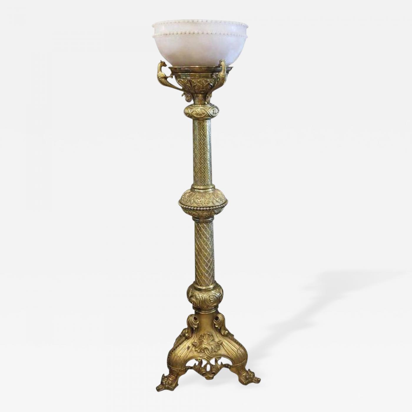 Beaux Arts Standing Dragon Lamp In Brass And Alabaster