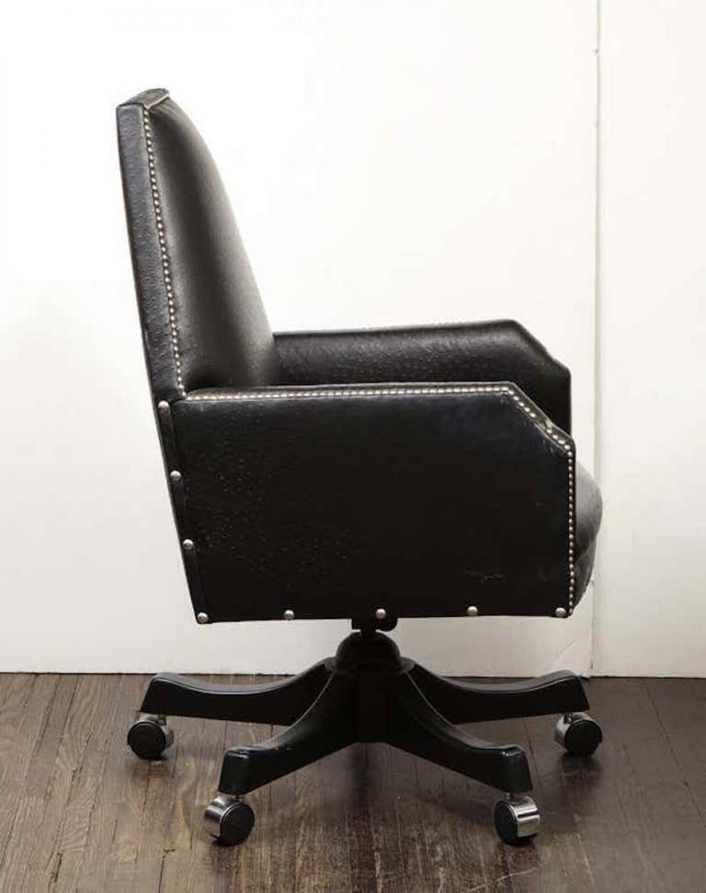 Black Leather Desk Armchair with Swivel Base