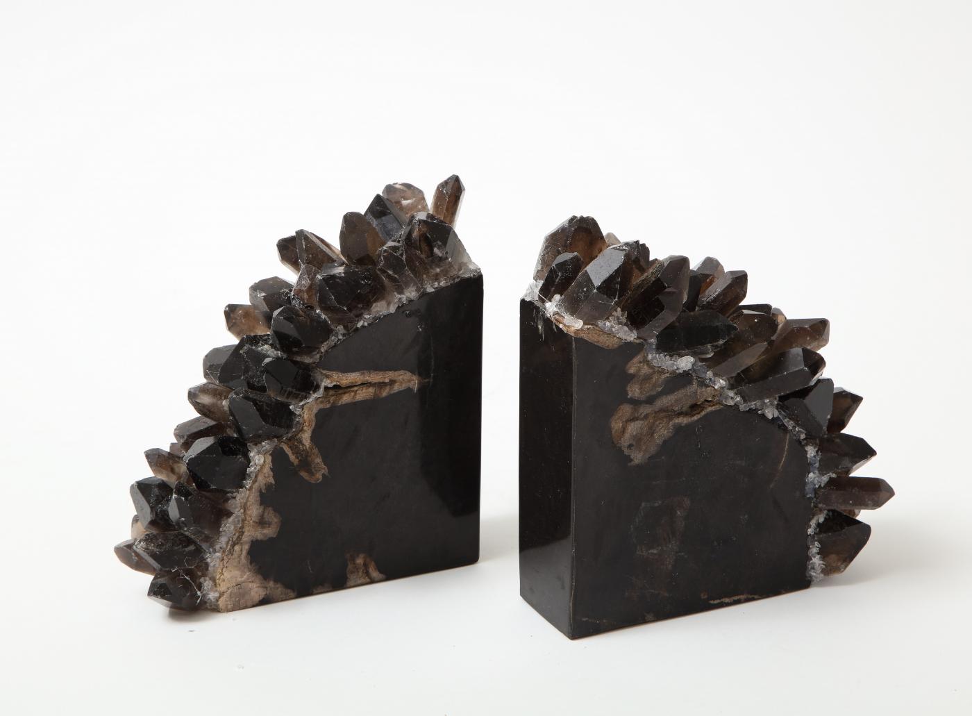 Black Petrified Wood, Quartz Bookends