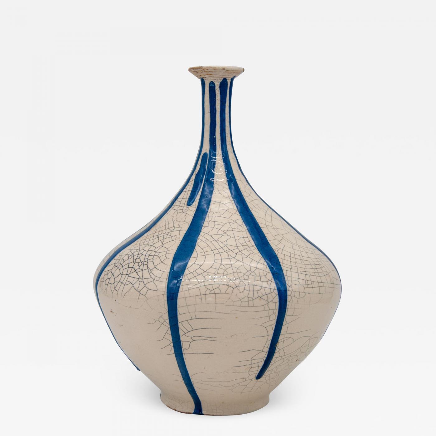 Blue and White Stripe Pottery Vase