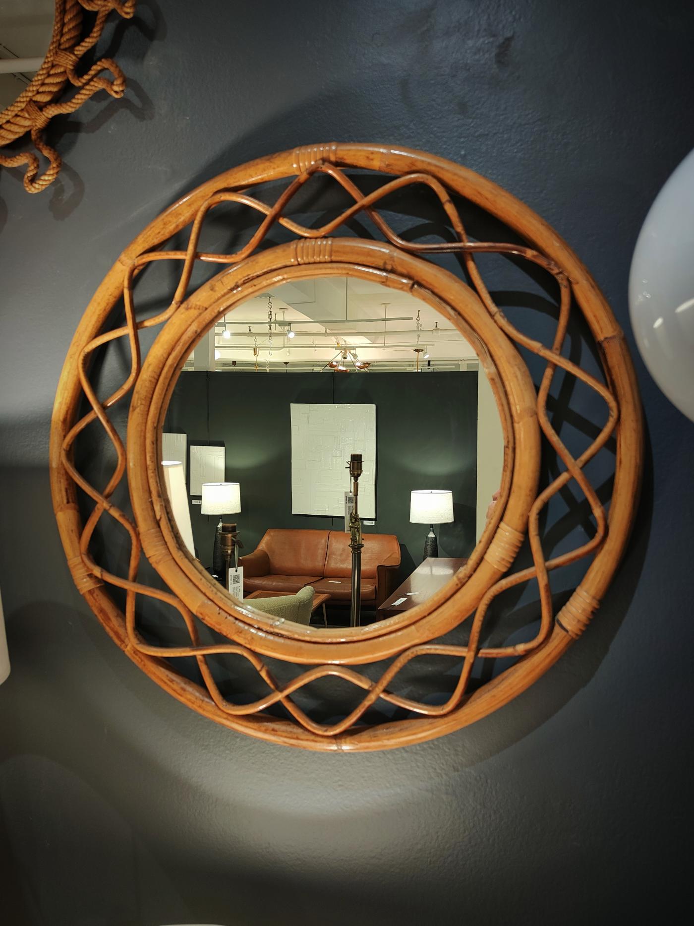 Braided Rattan Wall Mirror - France 1950's