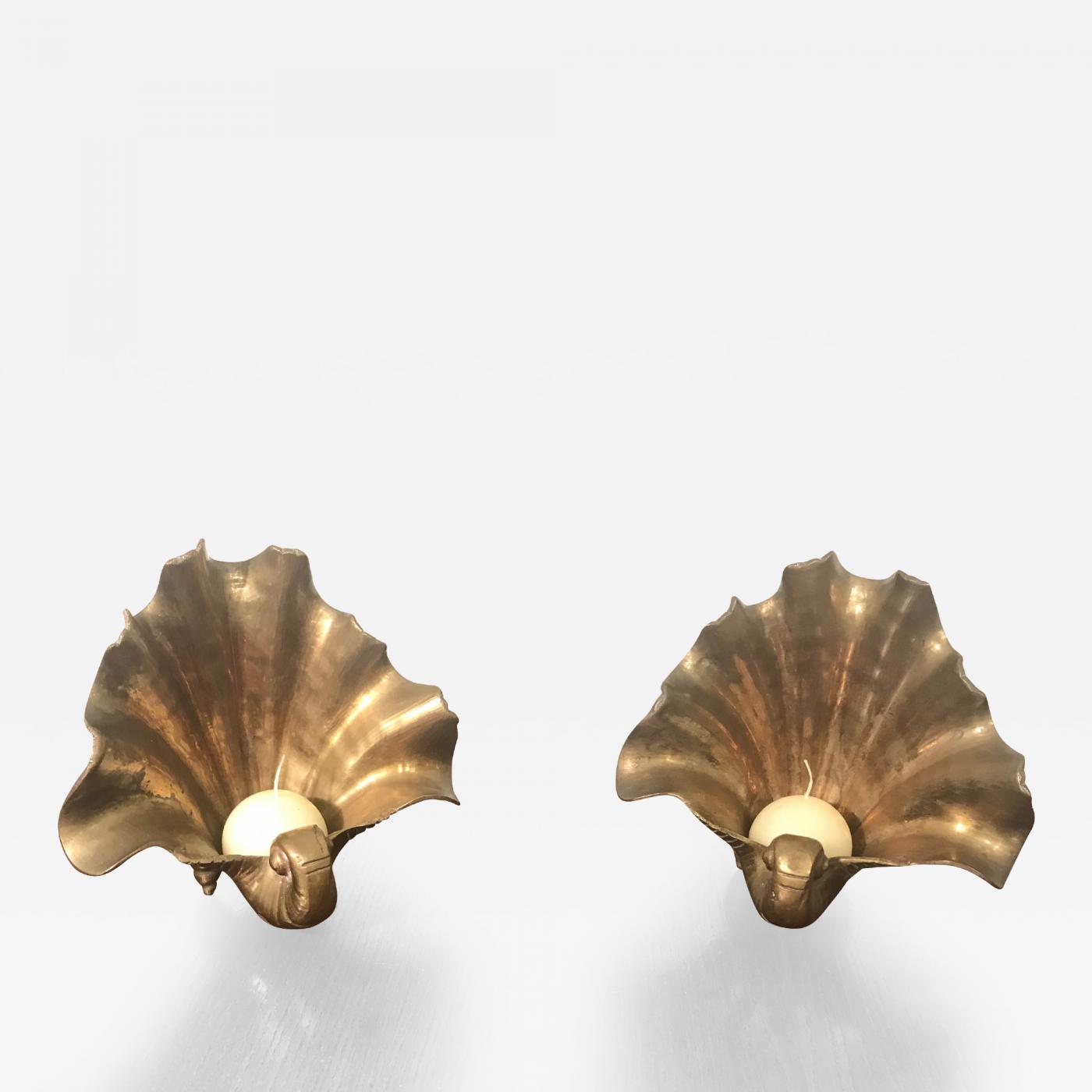 Brass Shell Form Candle Holders/Catchalls - a Pair