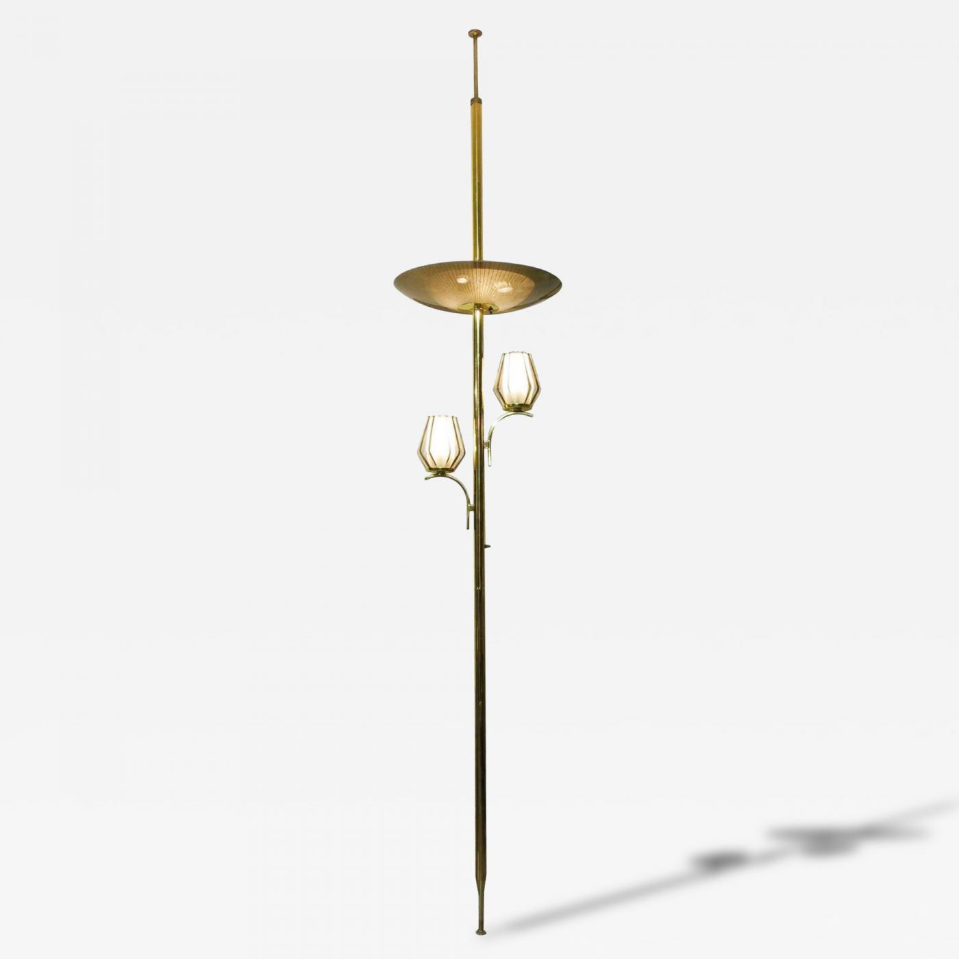 Brass Triple Light Floor To Ceiling Tension Pole Lamp