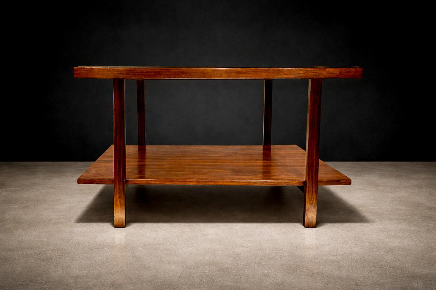 Modren Rectangular Side Table Brazilian Modern Rectangular Side Table in Rosewood & Glass, Unknown, 1960s