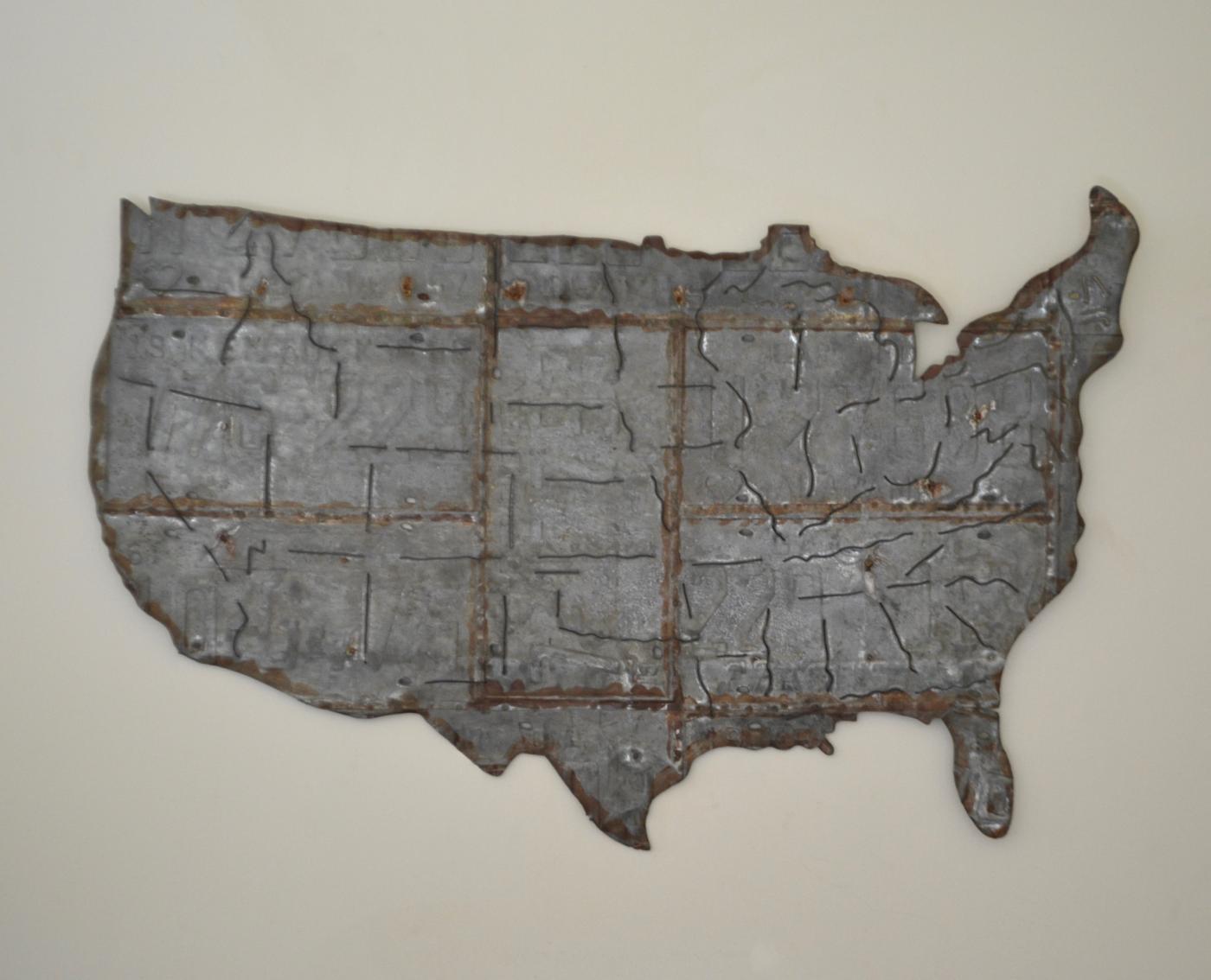 Brutalist Metal USA Map Wall Sculpture