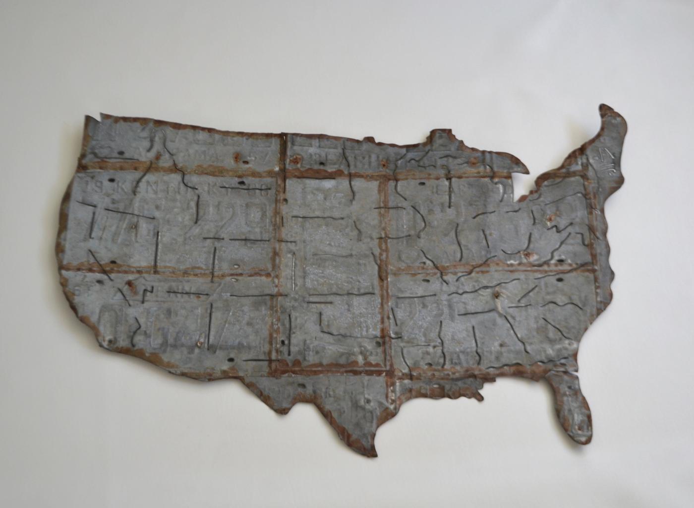 Brutalist Metal USA Map Wall Sculpture