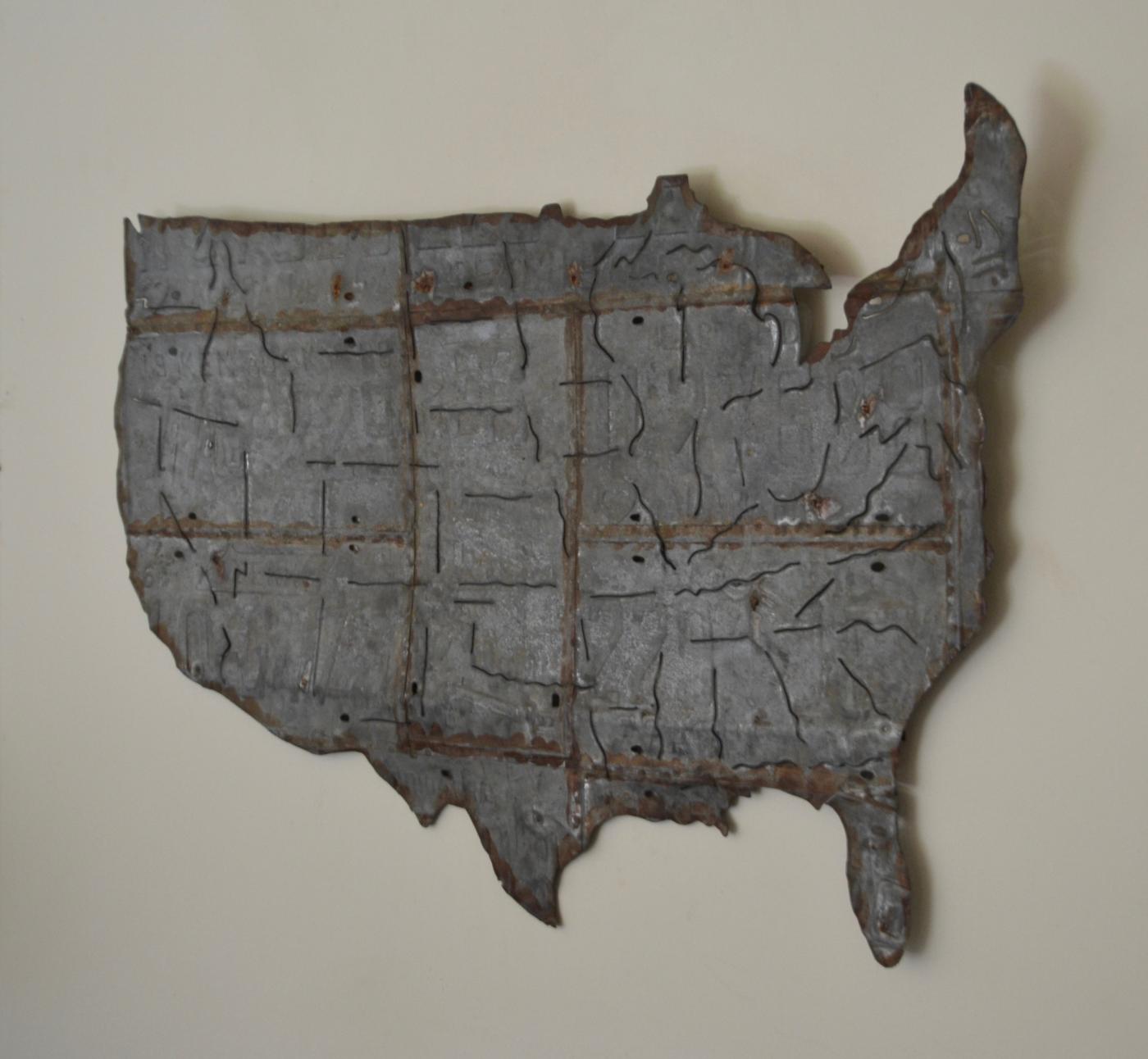 Brutalist Metal USA Map Wall Sculpture