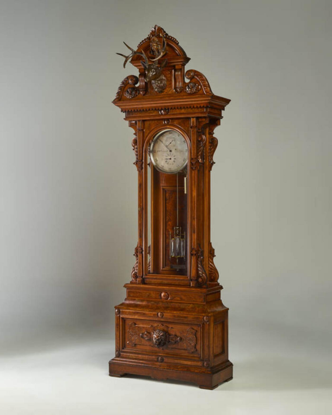 CARVED WALNUT TALL CASE ASTRONOMICAL REGULATOR CLOCK MADE FOR J.S.