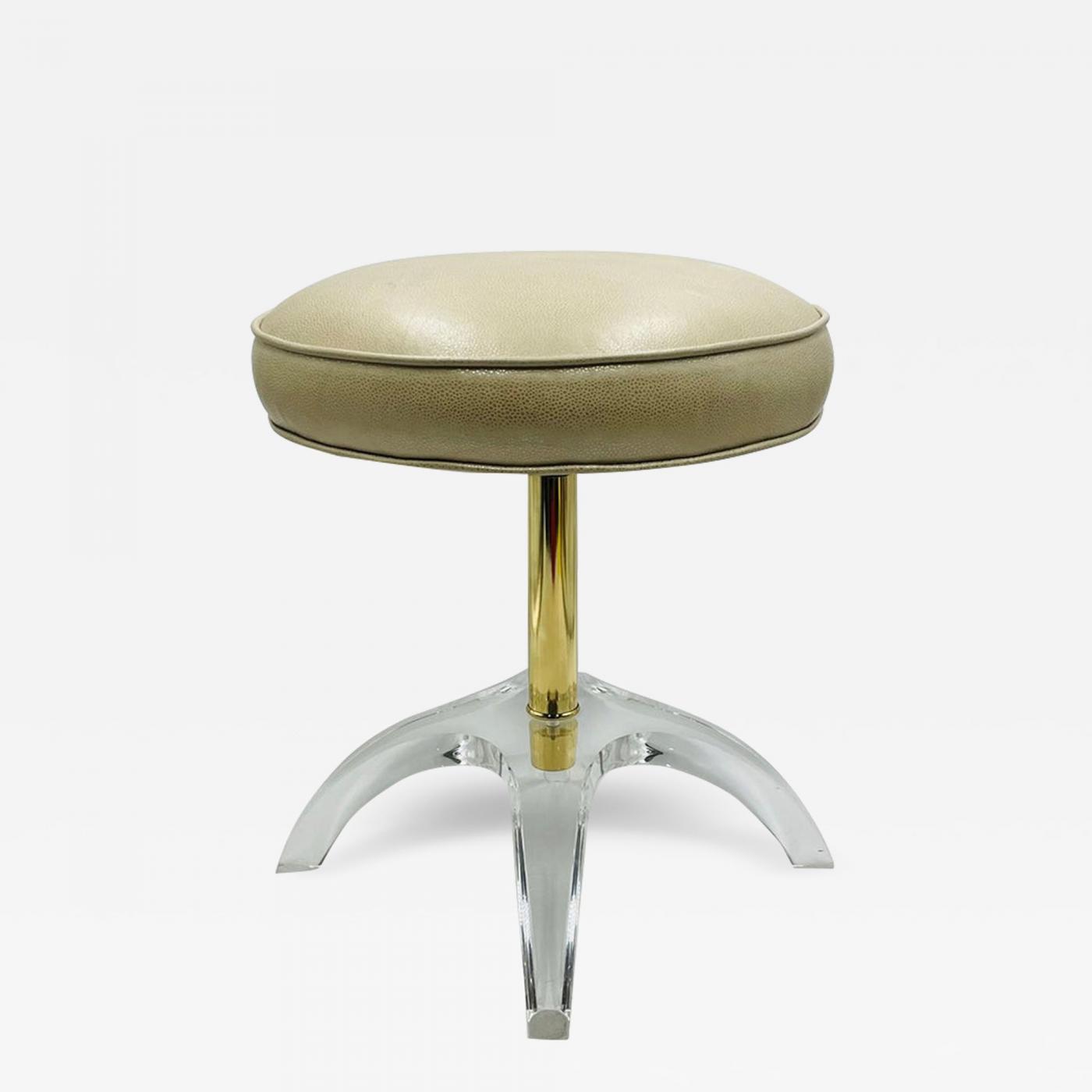 Charles Hollis Jones - 1960s Sculptural Vanity Stool in Lucite & Brass by  Charles Hollis Jones