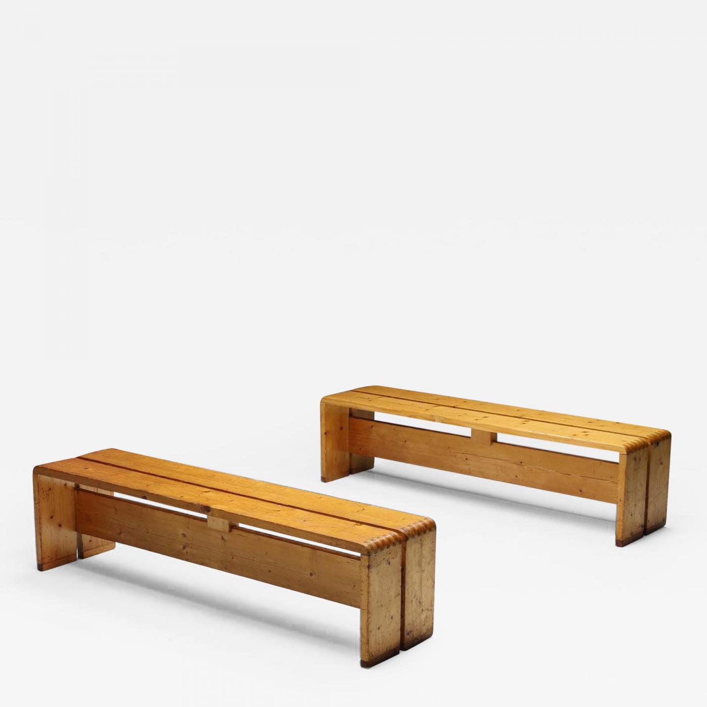 3 benches in solid pine, Charlotte Perriand for 'Les Arcs' Ski Resort,  1960s - The Bruno Effect