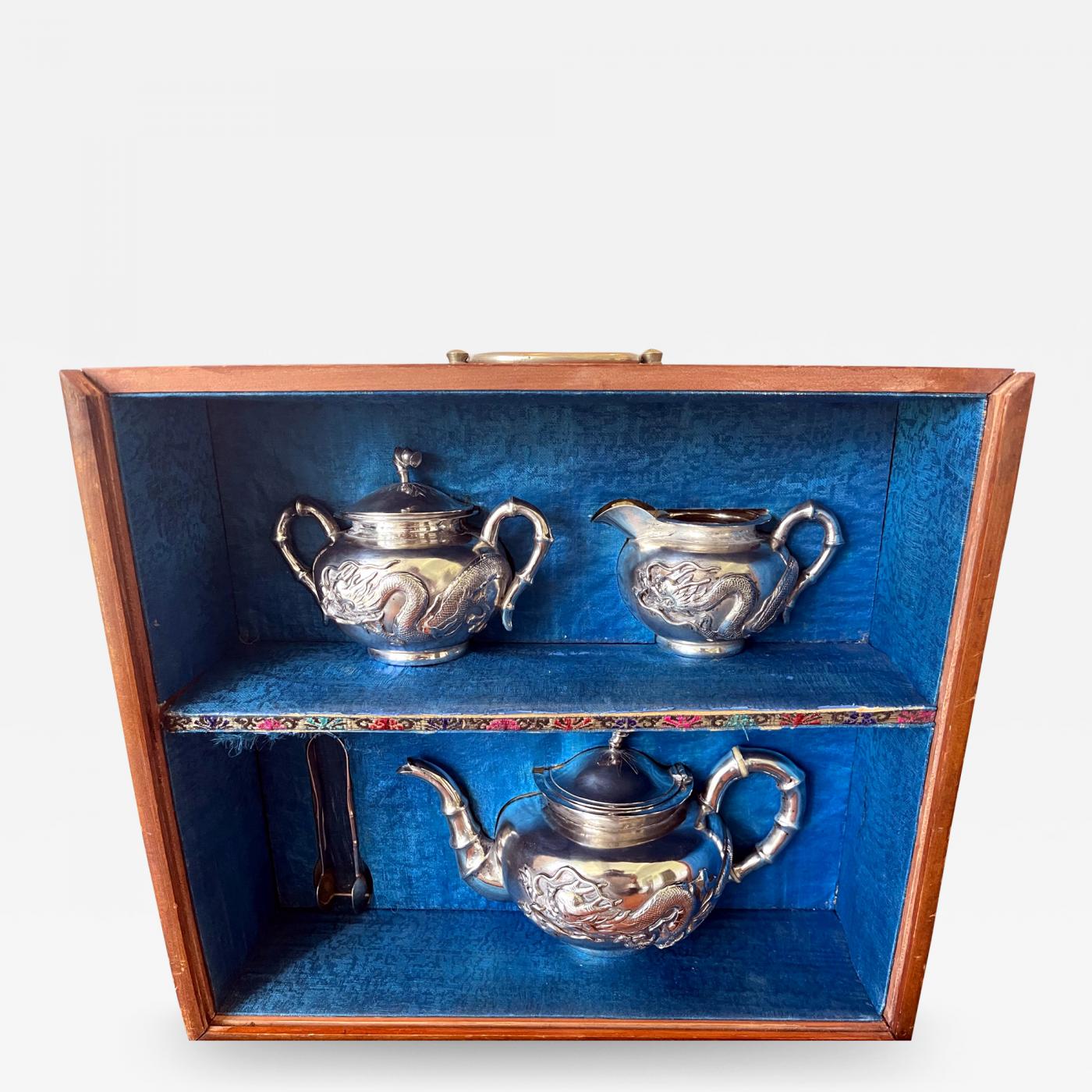 Chinese Export Silver Tea Set with Original Box Zee Wo