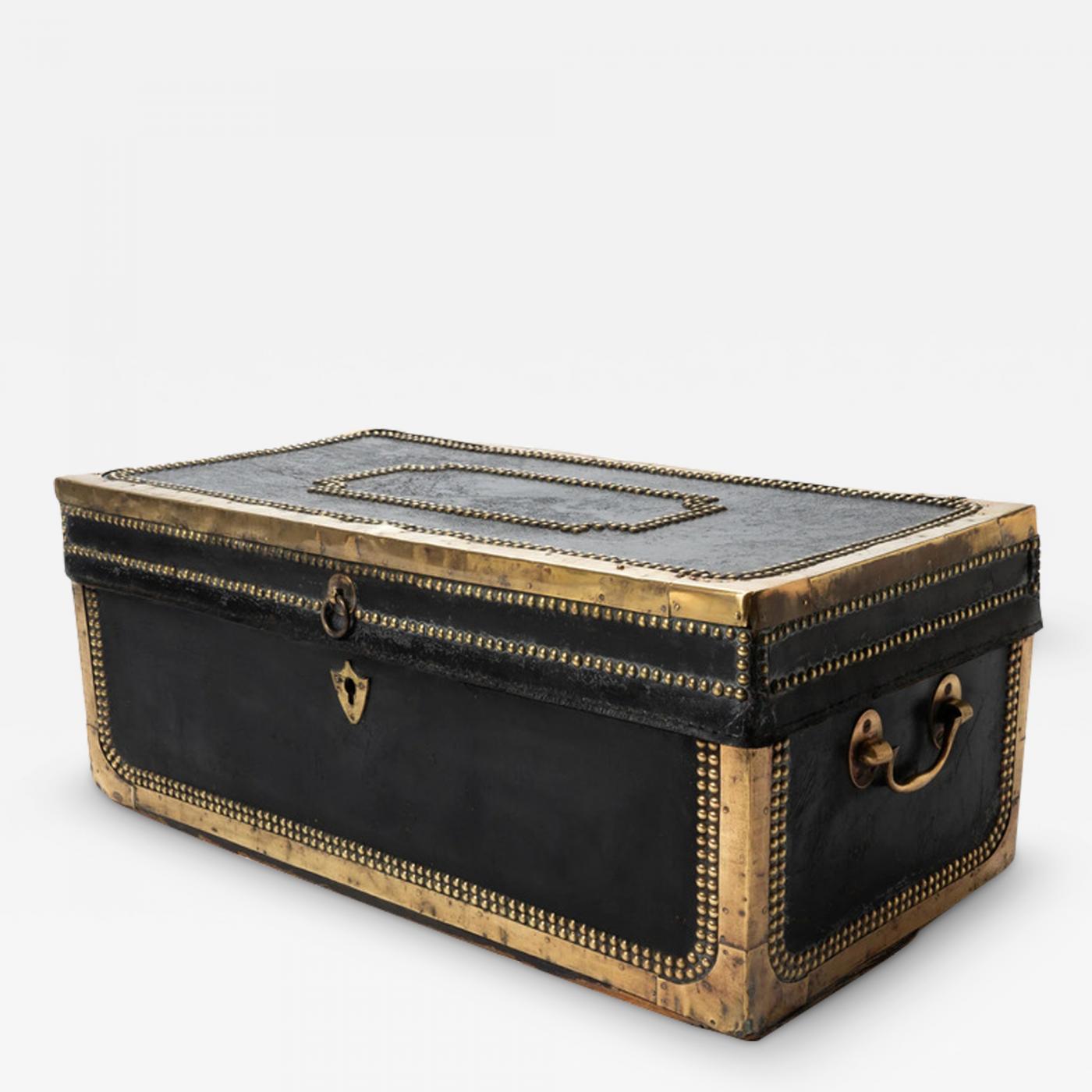 Early 19th Century Brass Bound Leather Trunk