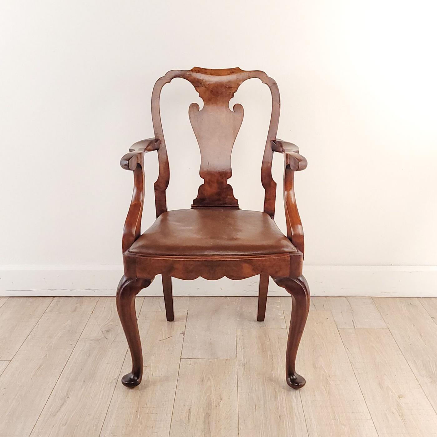 Circa 1880 George II Style Walnut Armchair, England