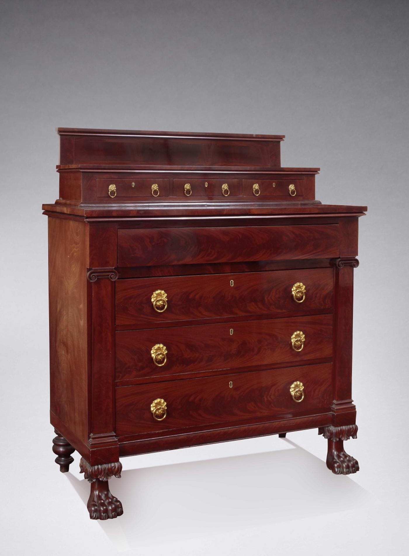 Classical Carved Mahogany Chest of Drawers or Dressing Bureau
