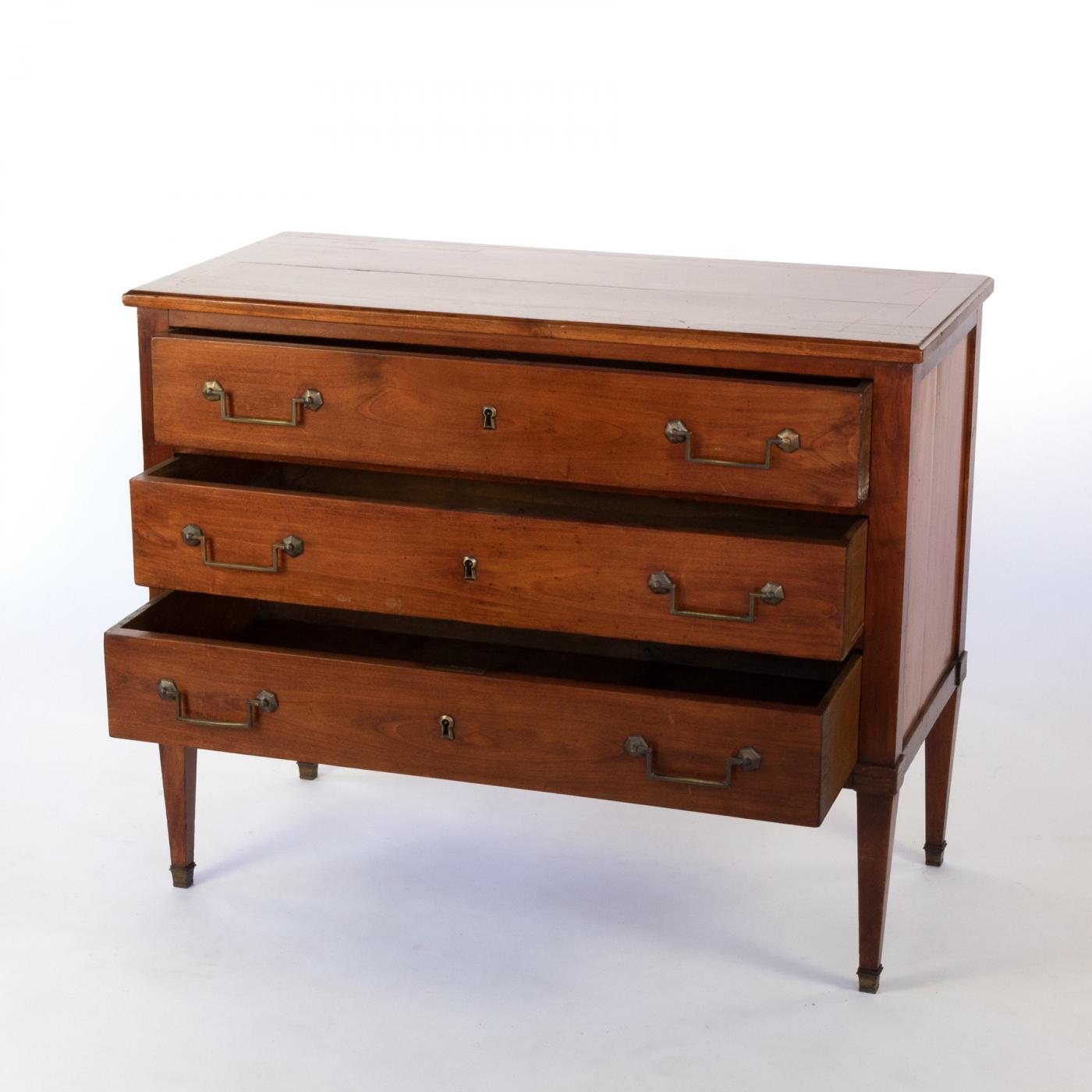 Clean-Lined Cherry Wood Three Drawer Commode With Brass Hardware