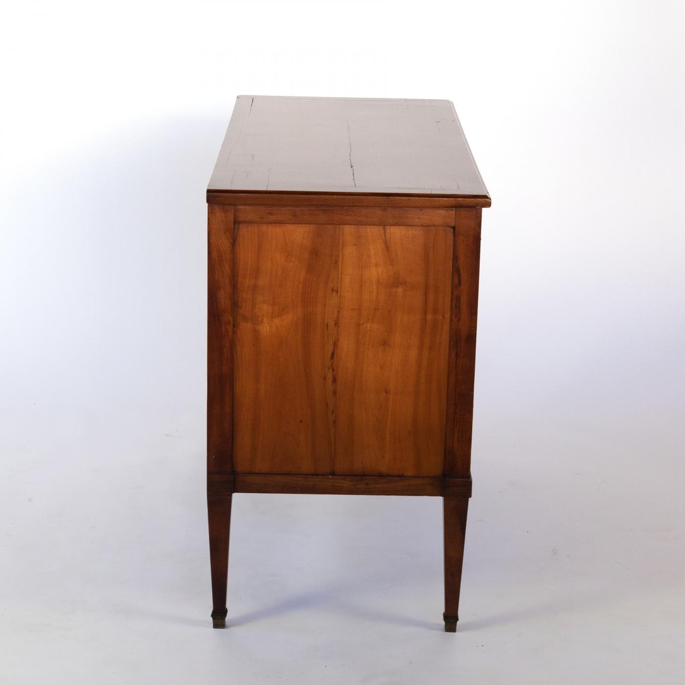 Clean-Lined Cherry Wood Three Drawer Commode With Brass Hardware