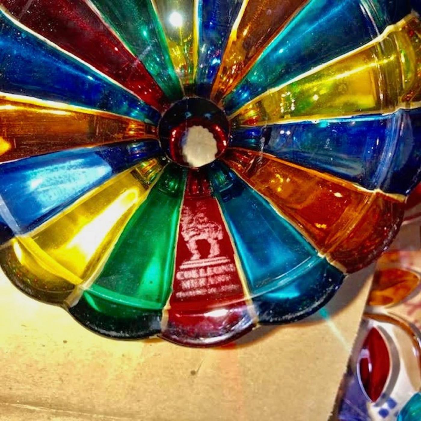 Colleoni Modern Crystal Murano Glass Compote Dish / Tazza with Colorful