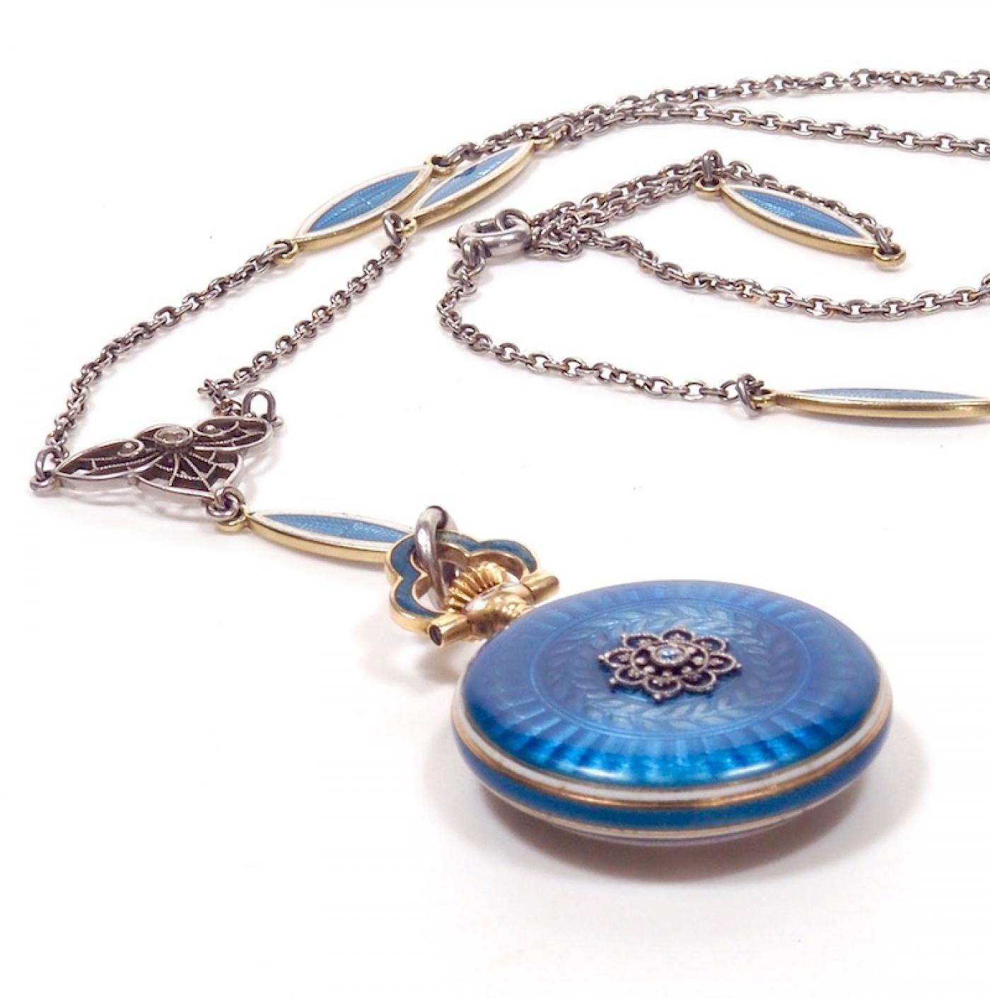 Concord Watch Co. Concord Watch Co. Diamond Enamel Pendant Watch, 1915