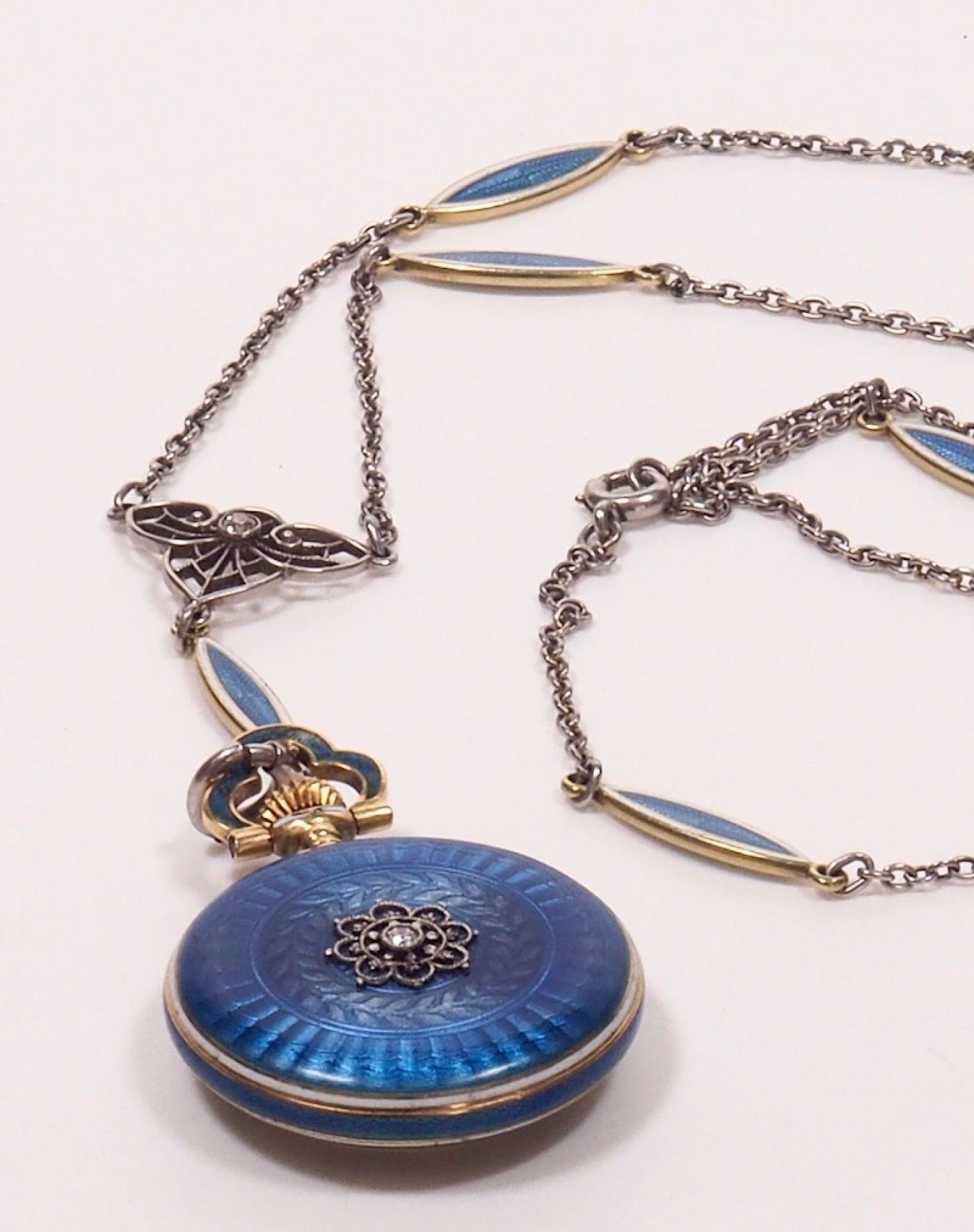 Concord Watch Co. Concord Watch Co. Diamond Enamel Pendant Watch, 1915