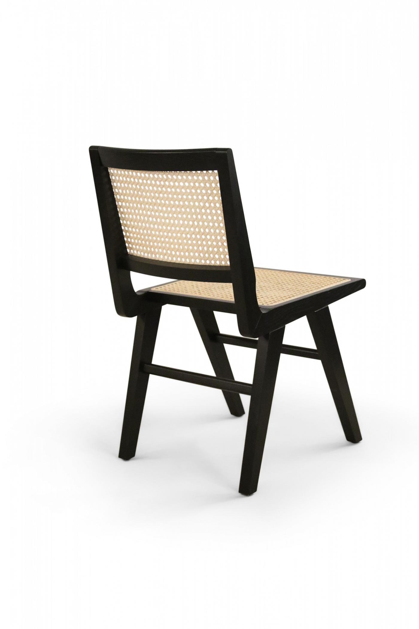 Contemporary Black Finished Wood And Cane Dining Chairs