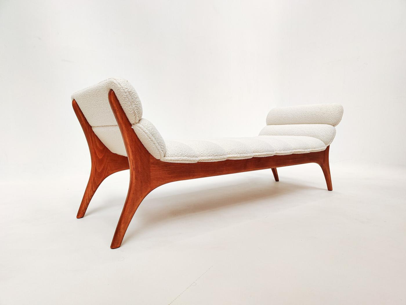 Contemporary Italian Daybed in Wood & Boucle