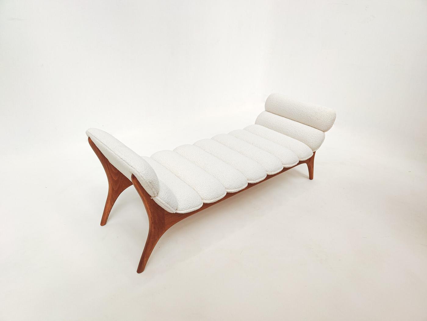 Contemporary Italian Daybed in Wood & Boucle