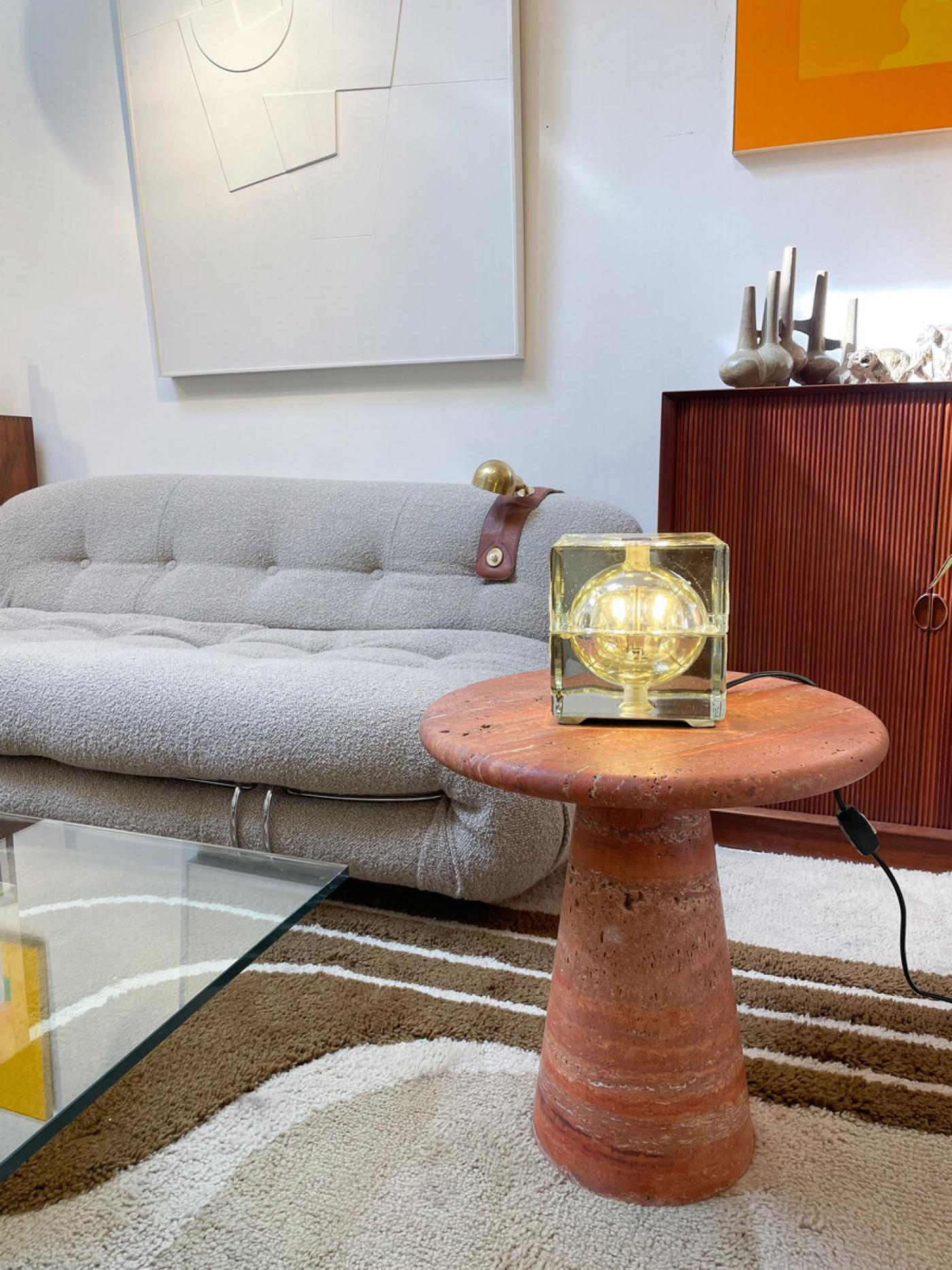 Contemporary Pair of Red Travertine Side Tables