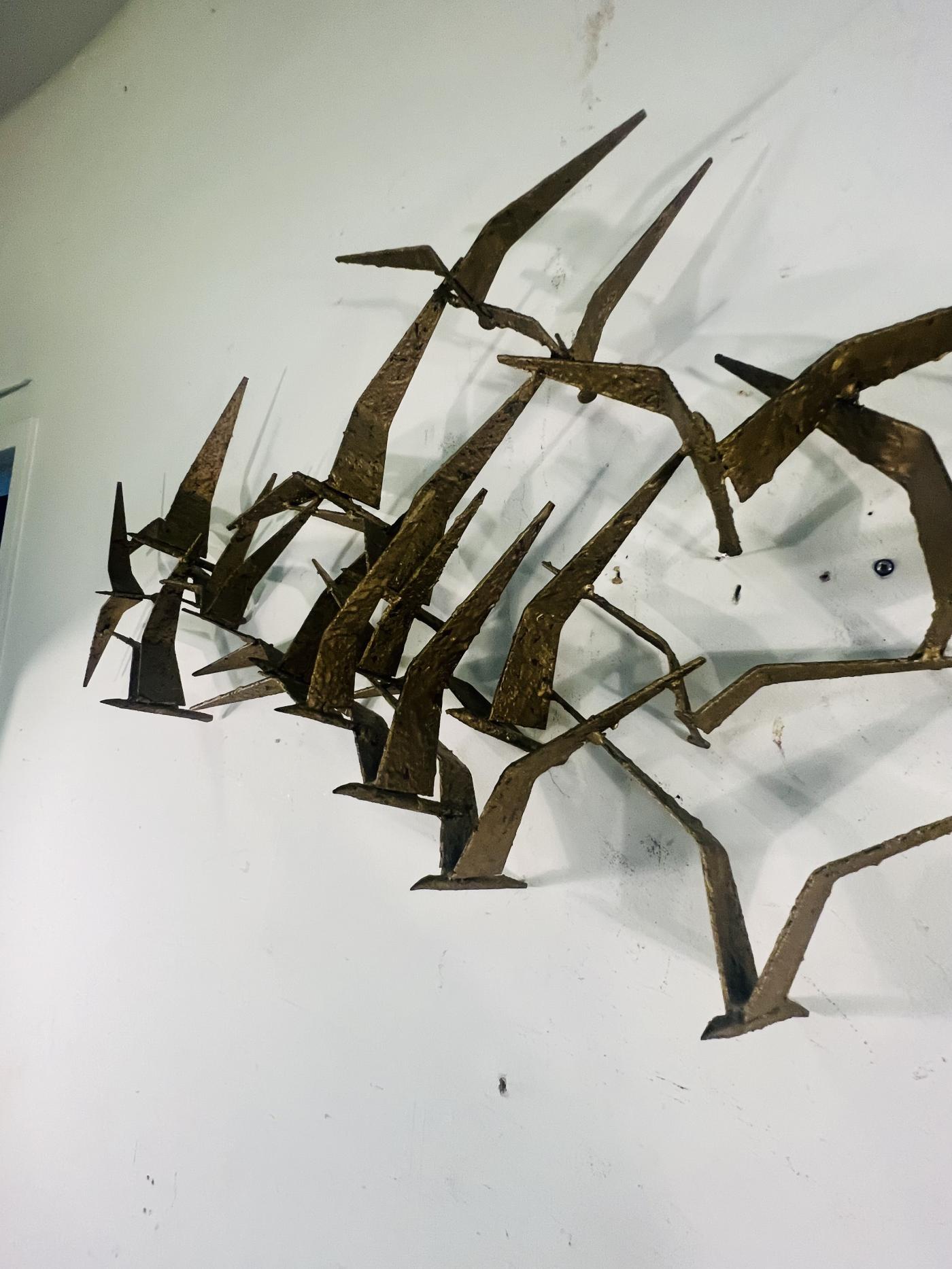 Curtis Jeré MODERN ABSTRACT METAL FLOCK OF BIRDS WALL SCULPTURE