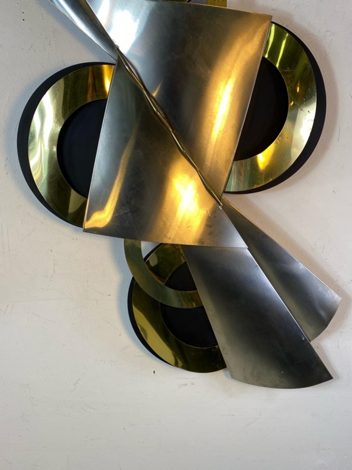 Curtis Jeré - MODERNIST BLACK,BRASS AND CHROME WALL SCULPTURE BY CURTIS ...