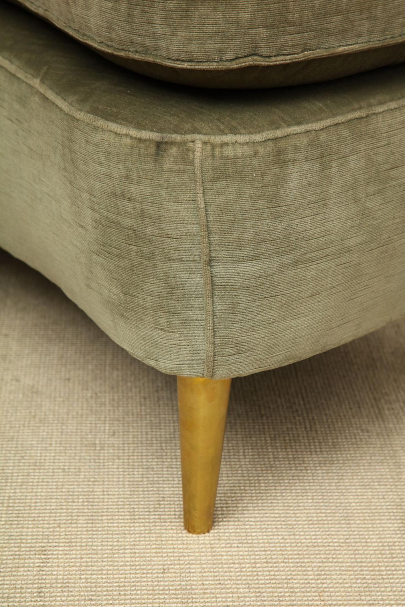 Curved Bench in Original Sage Velvet Upholstery, Italy c. 1950