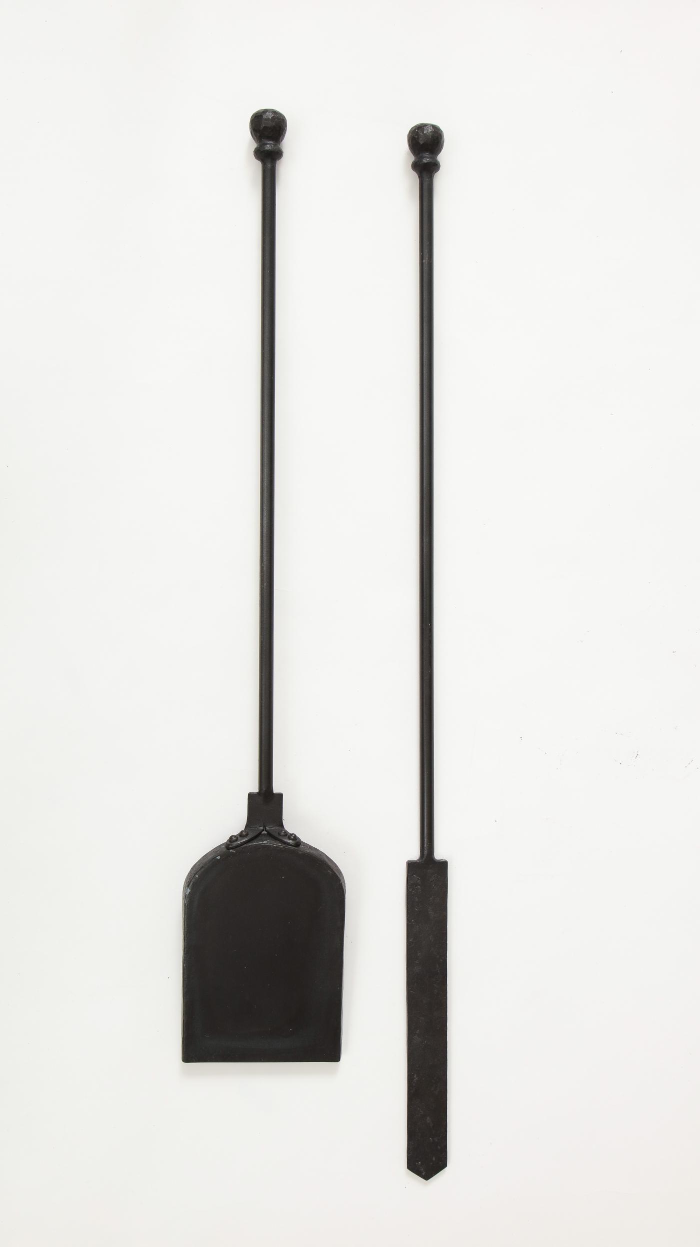Custom Hand Iron Finial Fire Poker and Shovel