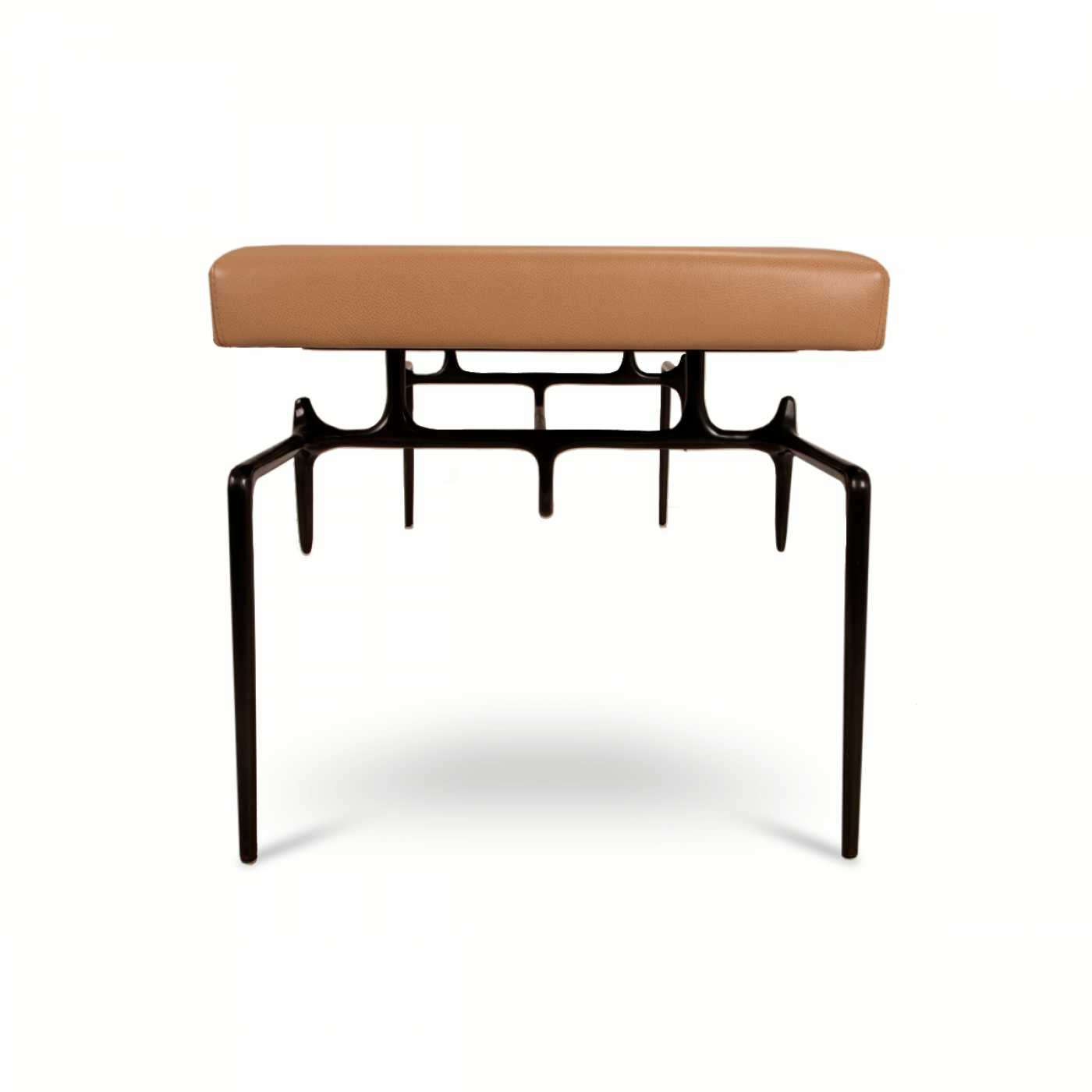 Custom Patinated Cast Steel Bench With Leather Upholstery