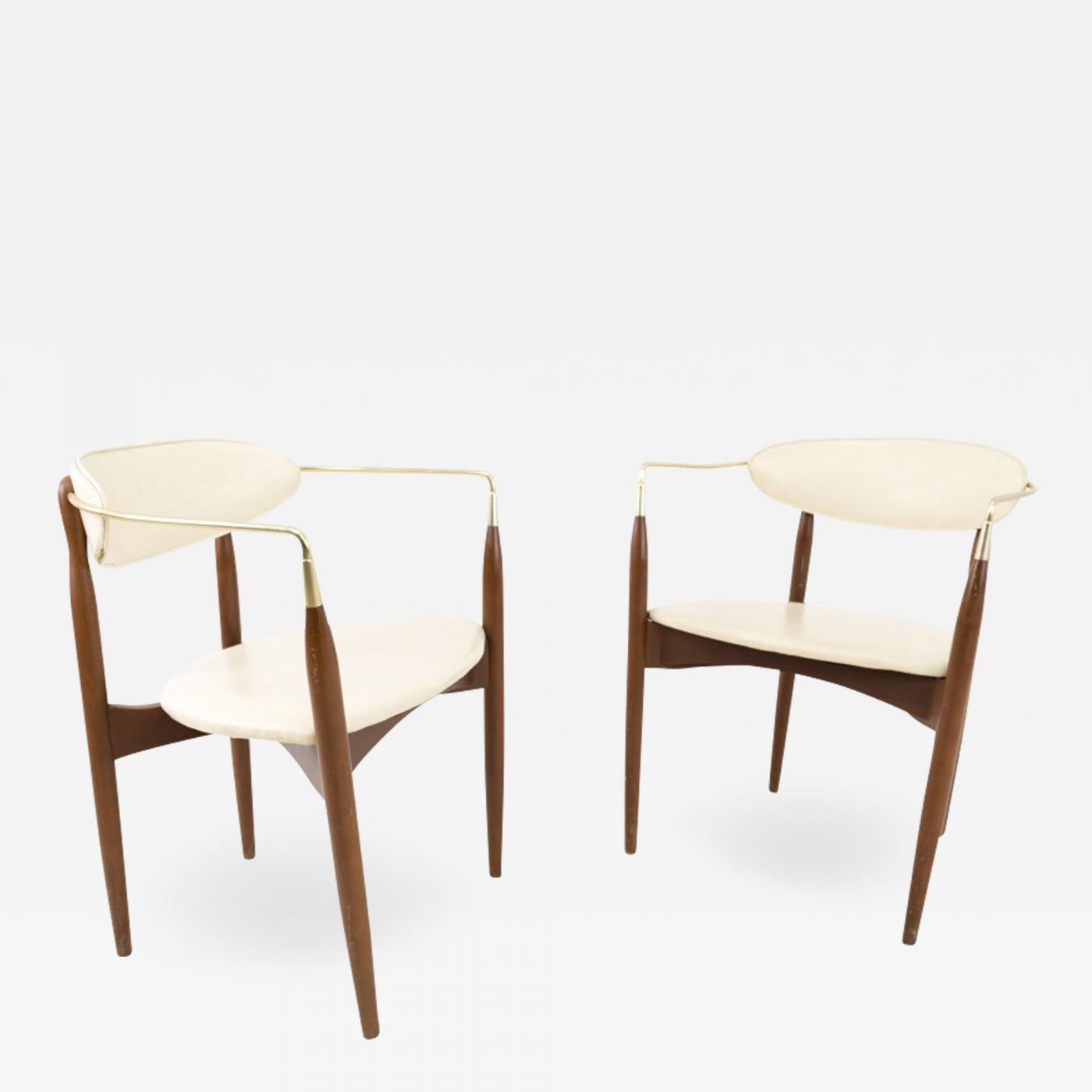 Dan Johnson Dan Johnson For Selig Viscount Mid Century Walnut And Brass Dining Chairs Pair