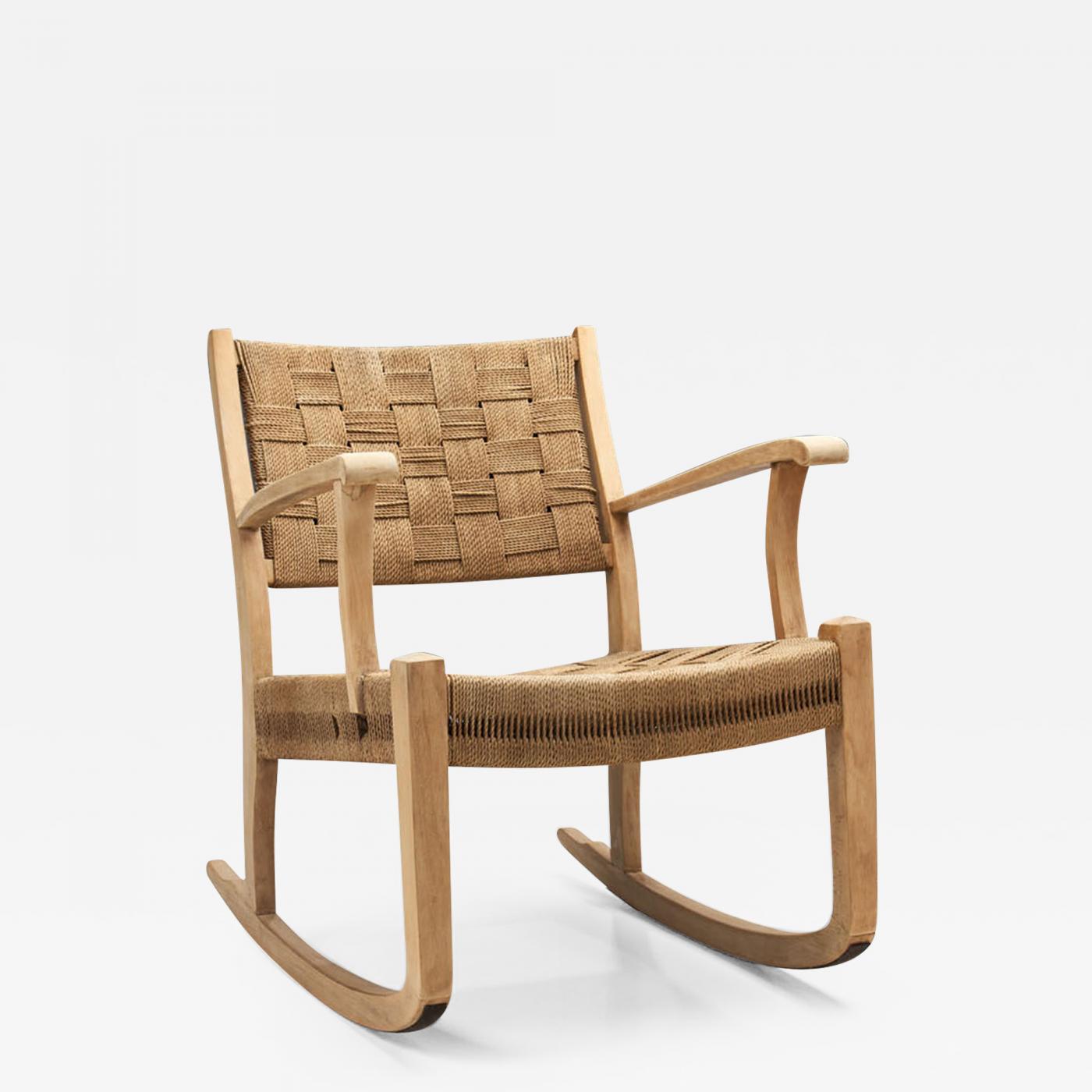 Danish Cord and Beech Rocking Chair, Denmark 1940s