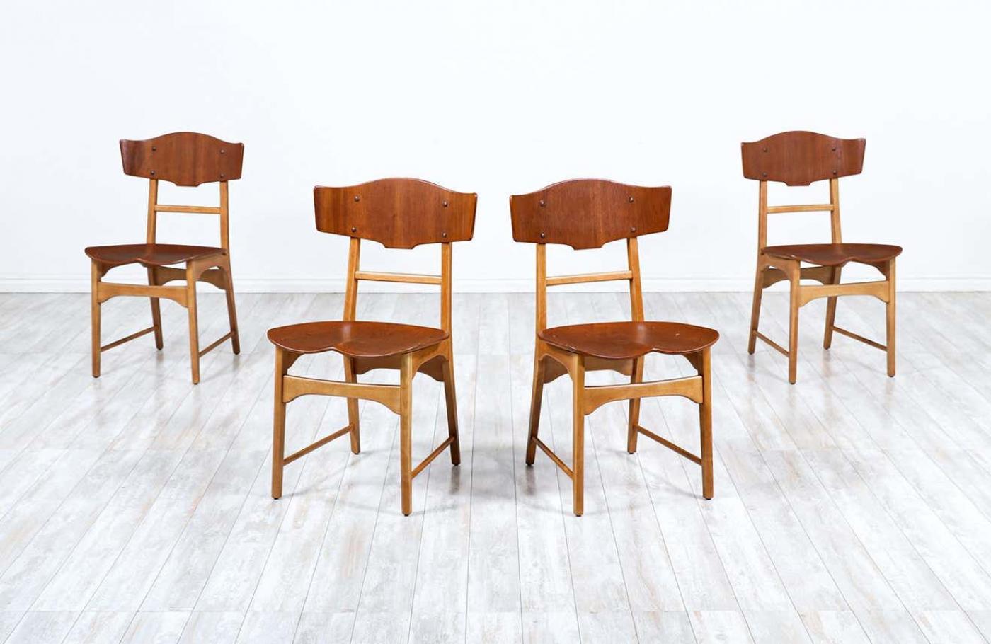 Danish Modern Sculpted Teak & Oak Dining Chairs
