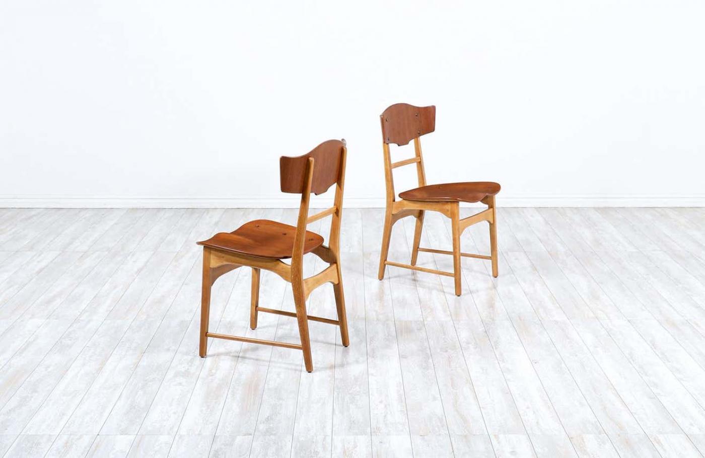 Danish Modern Sculpted Teak & Oak Dining Chairs