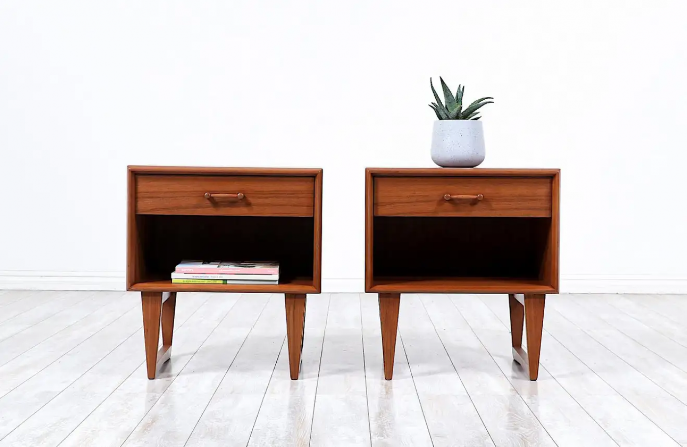 Danish Modern Teak Night Stands with Sculpted Bases