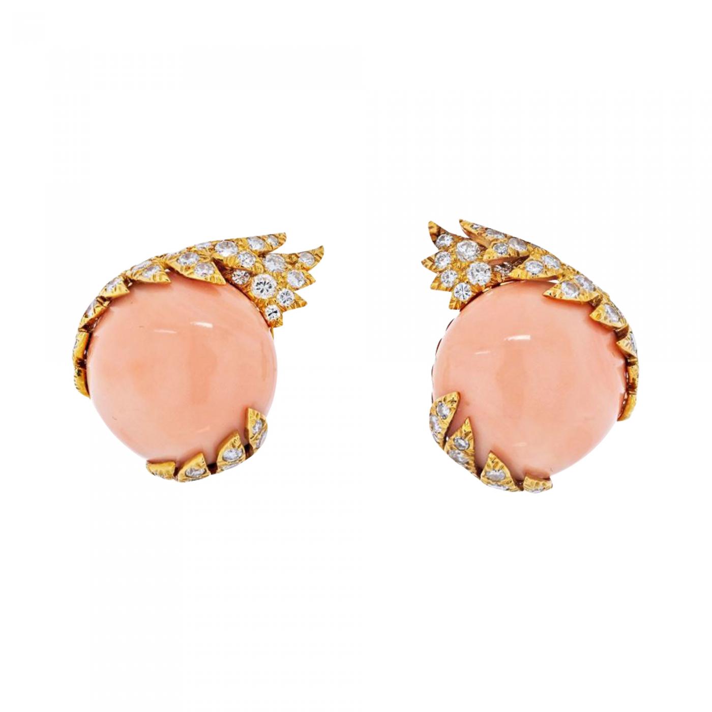 David Webb - 18K Yellow Gold Orange Enamel Clip On Earrings