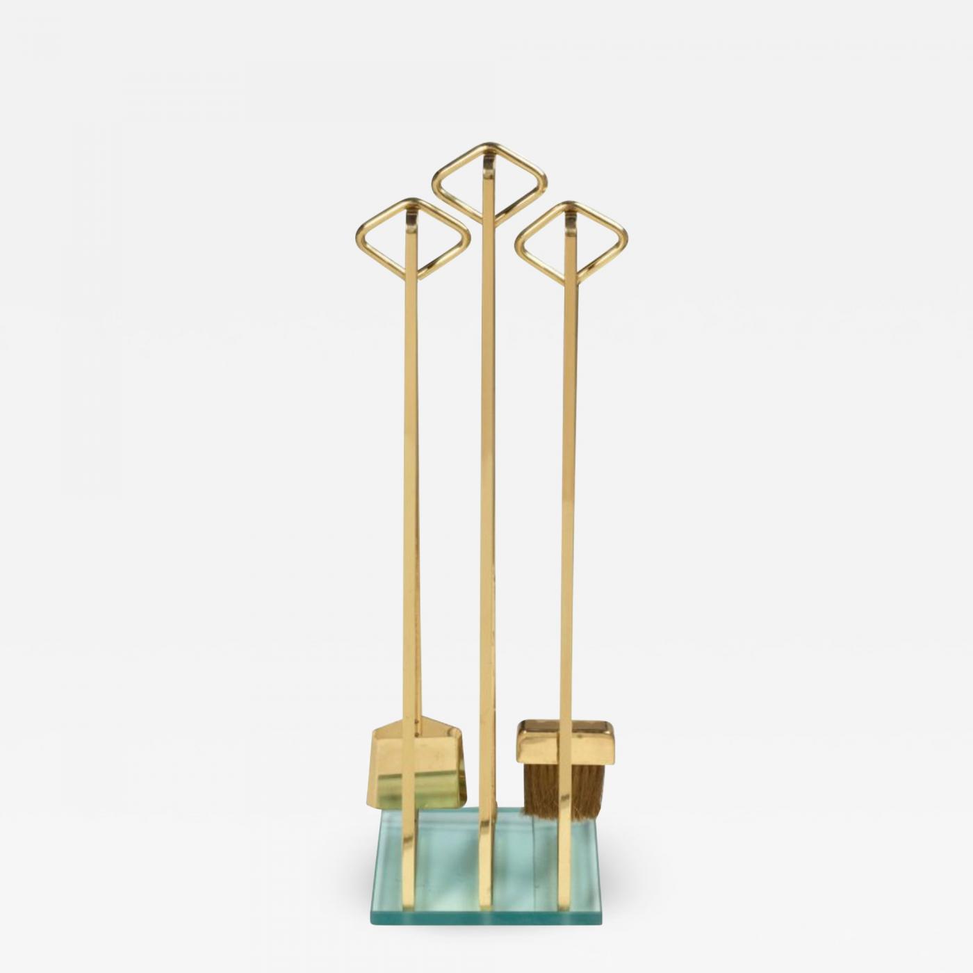 Diamond Handle Brass Fireplace Tool Set