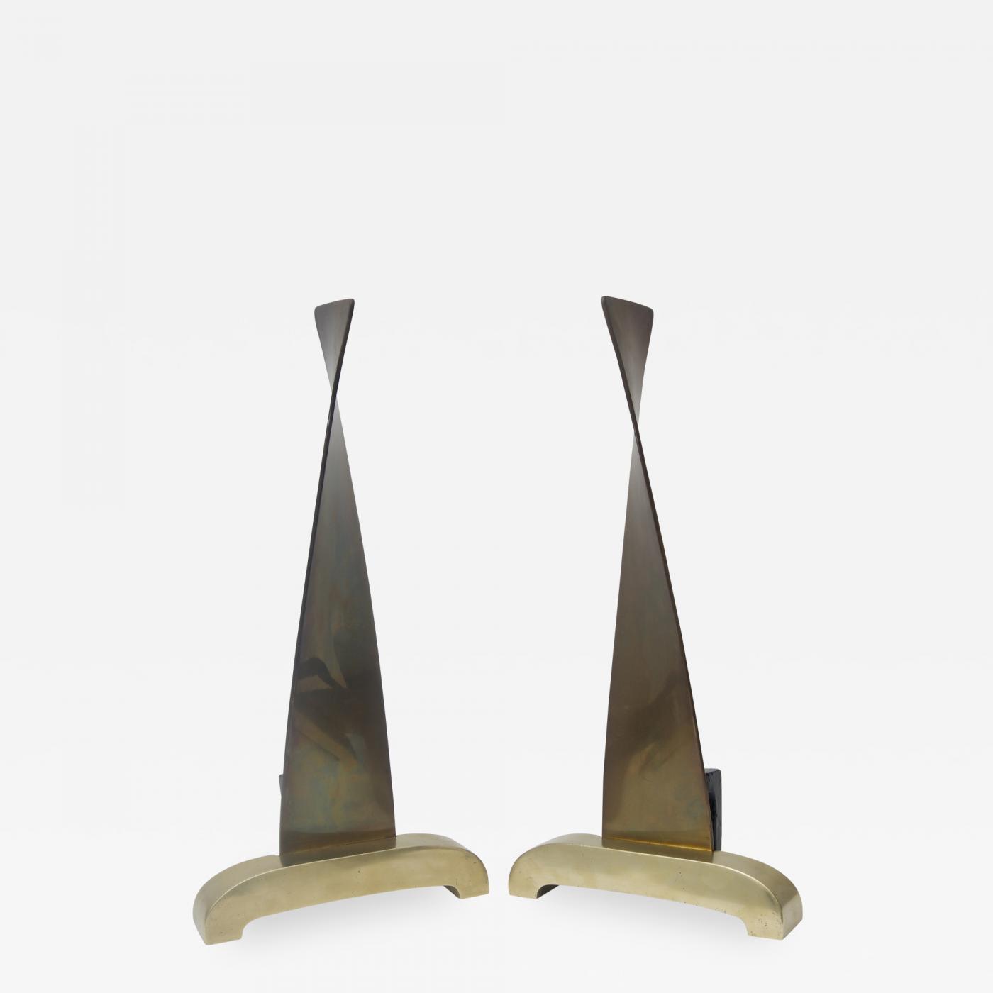 Donald Deskey Pair Of Brass Chenet Andirons