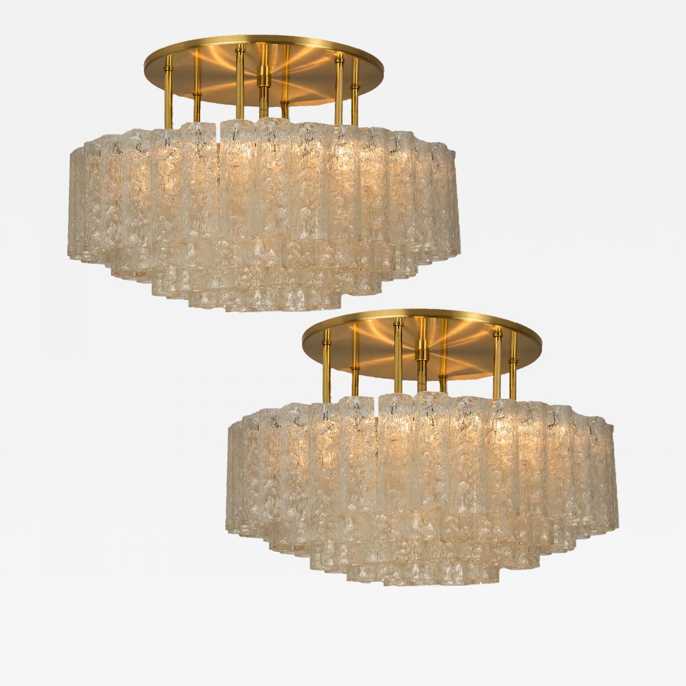 Doria Leuchten One Of The Two Large Blown Glass Brass Flush Mount Light Fixtures By Doria