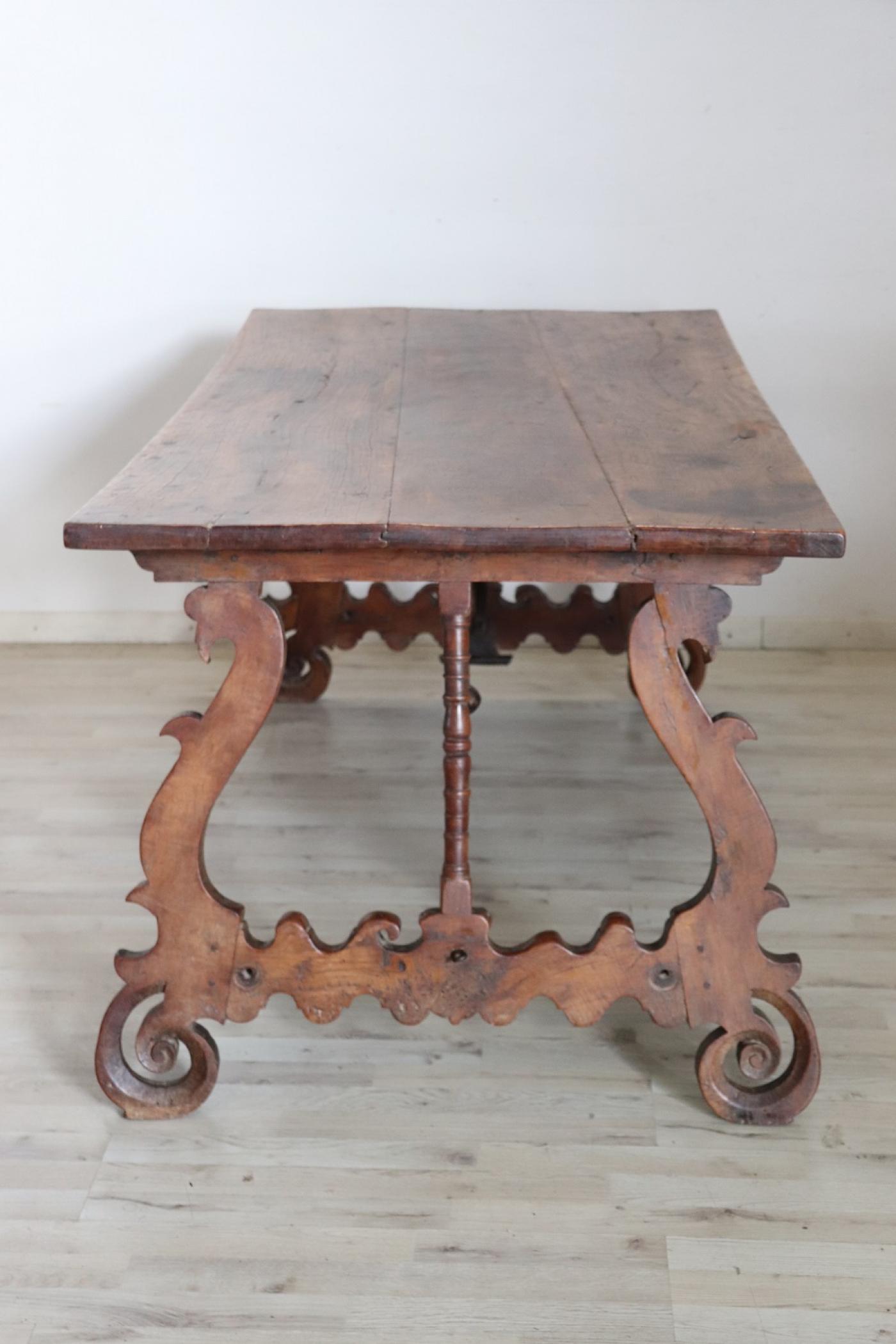 Early 17th Century Italian Cherry Wood Antique Fratino Table with Lyre Legs