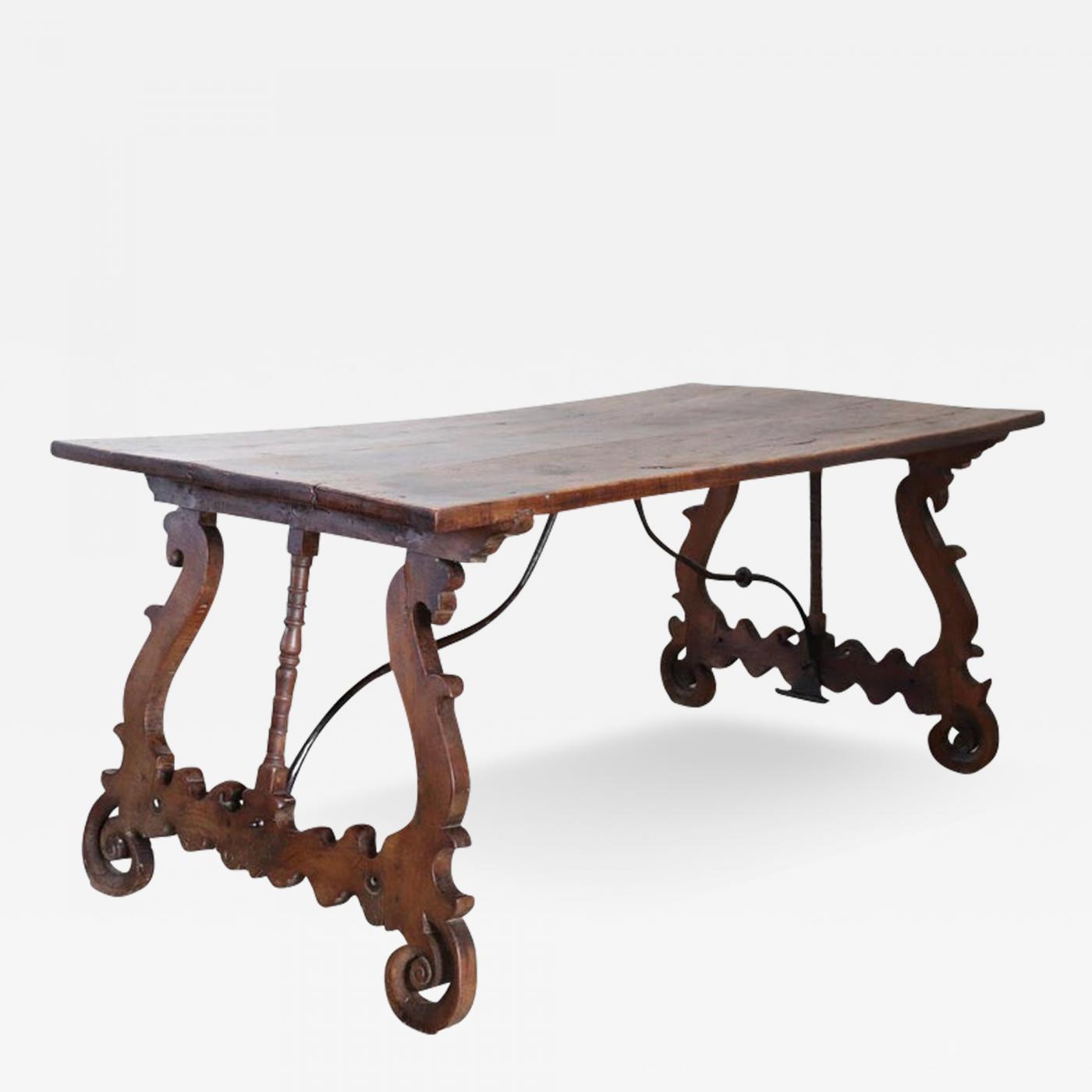 Early 17th Century Italian Cherry Wood Antique Fratino Table with Lyre Legs