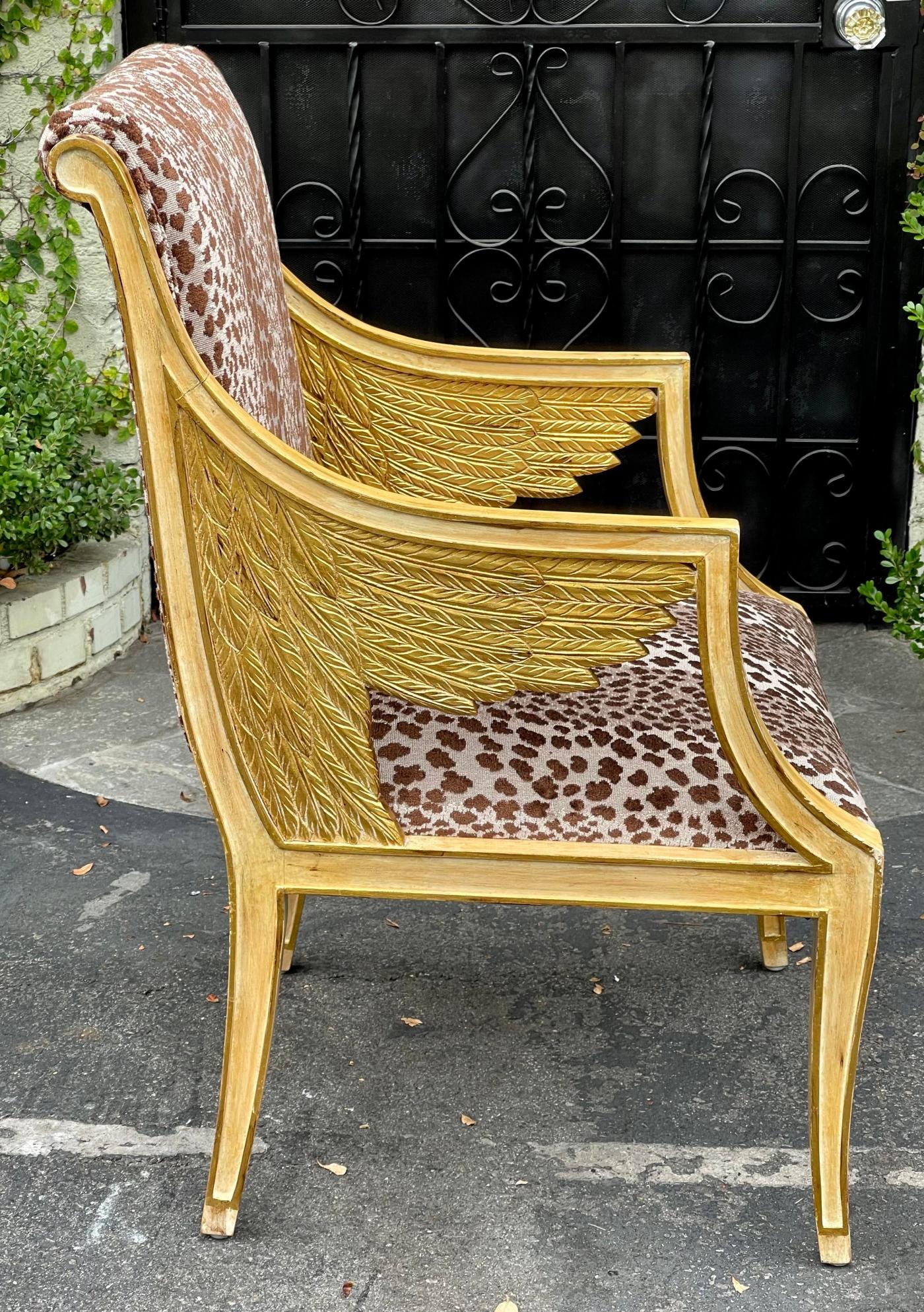 Egyptian Style Winged Neoclassical Cream and Gold Giltwood Arm Chair