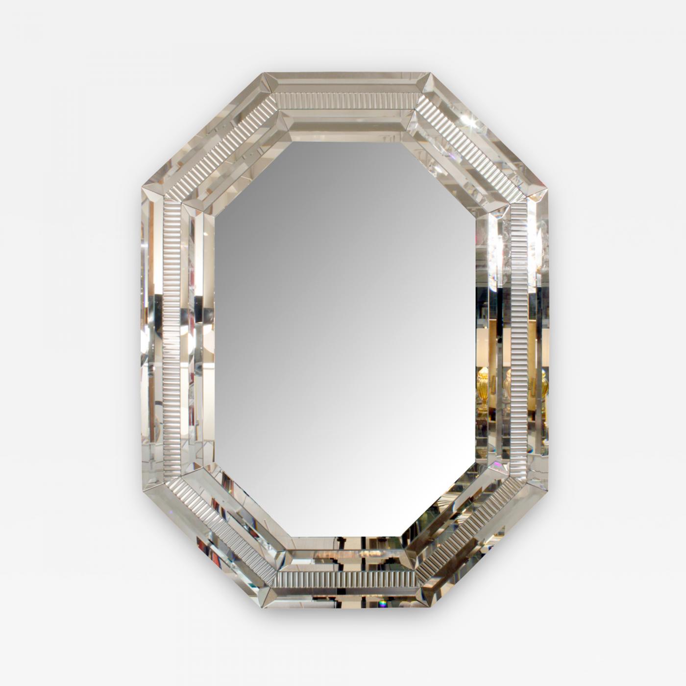 Eight Sided Mirror With Reverse Etched Design 1970s