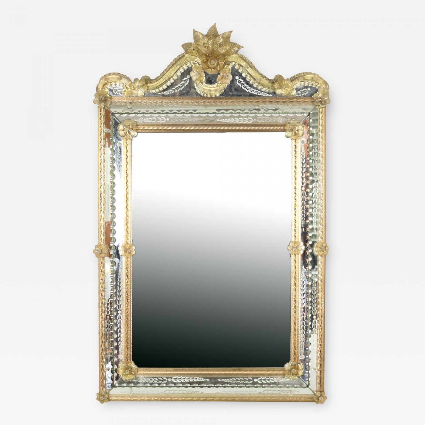 Elaborate Rectangular Venetian Glass Mirror, Italy Circa 1950.