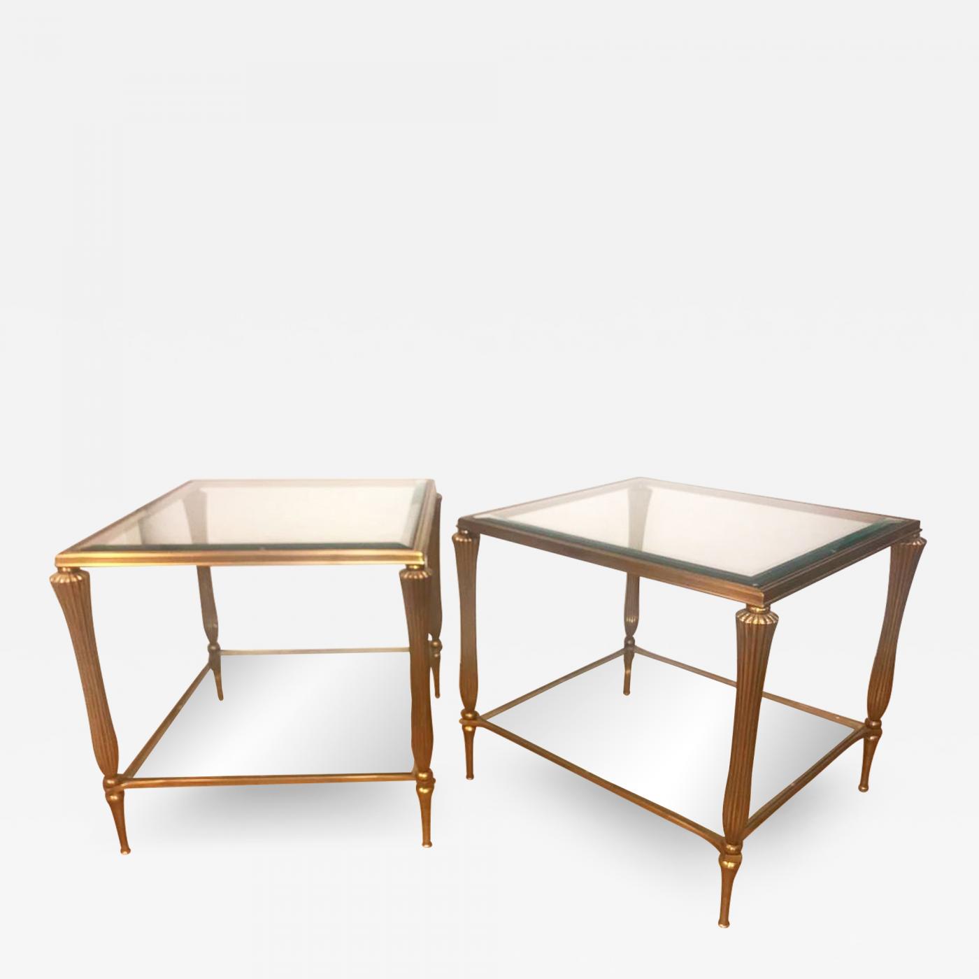 Elegant Pair of Brass Two Tier Side Tables